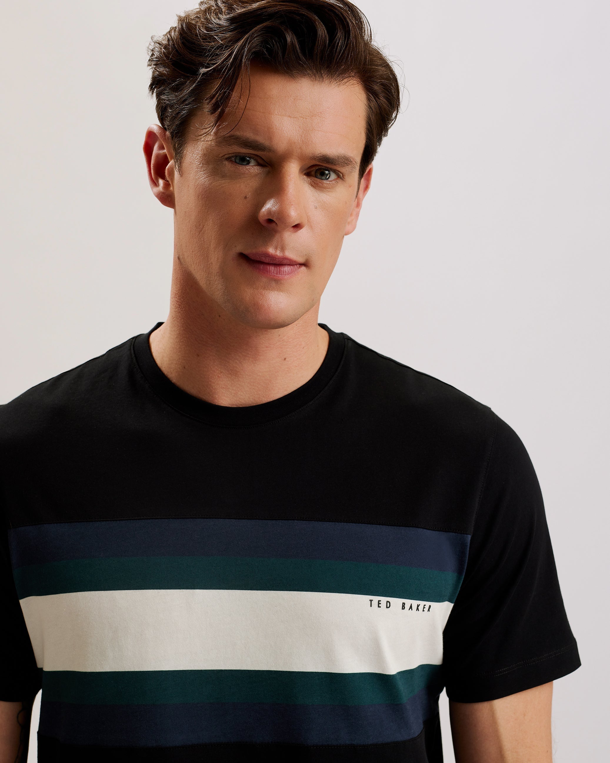 Kainro Striped Panel Short Sleeve T-Shirt Black