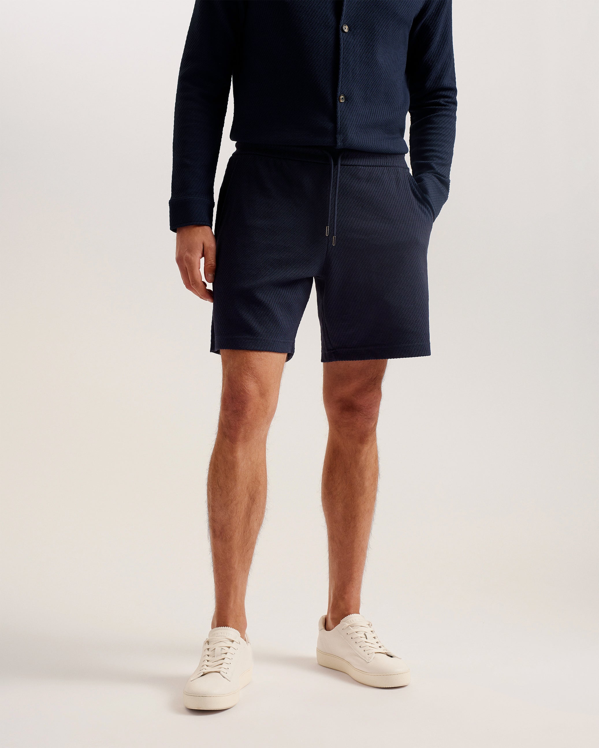 Pensho Relaxed Textured Jersey Shorts Navy