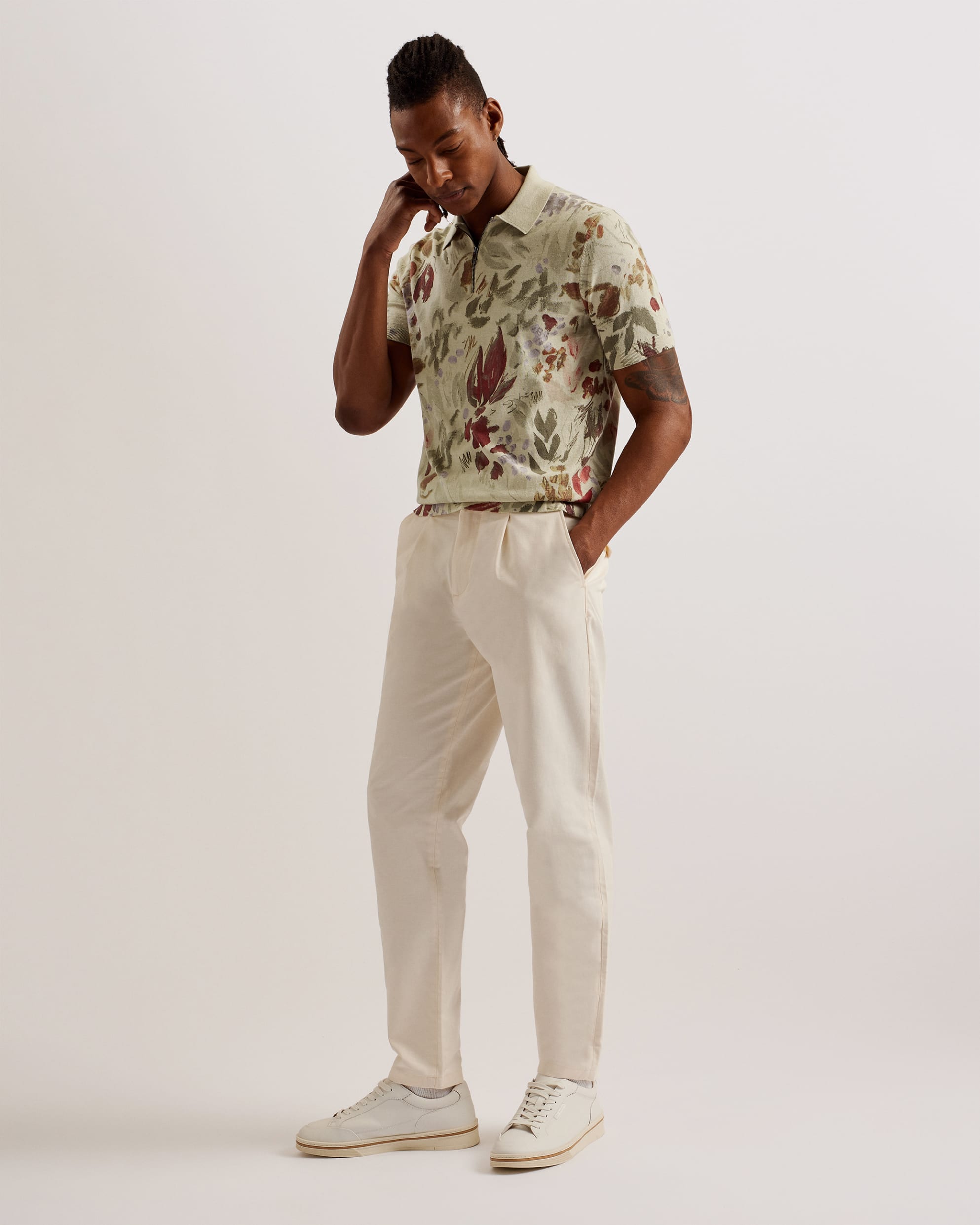 Elsde Regular Fit Printed Zip Polo Shirt Multicol