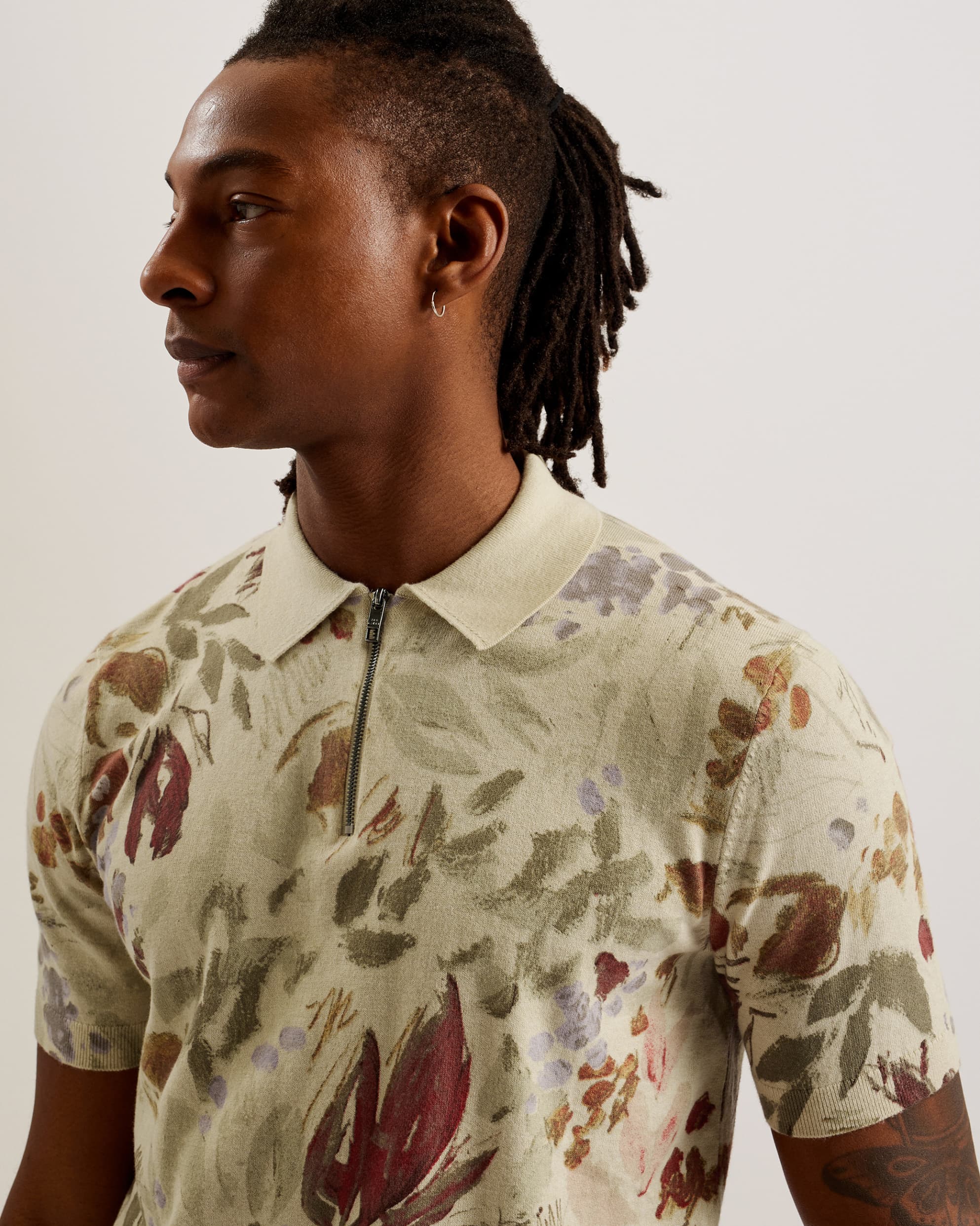 Elsde Regular Fit Printed Zip Polo Shirt Multicol