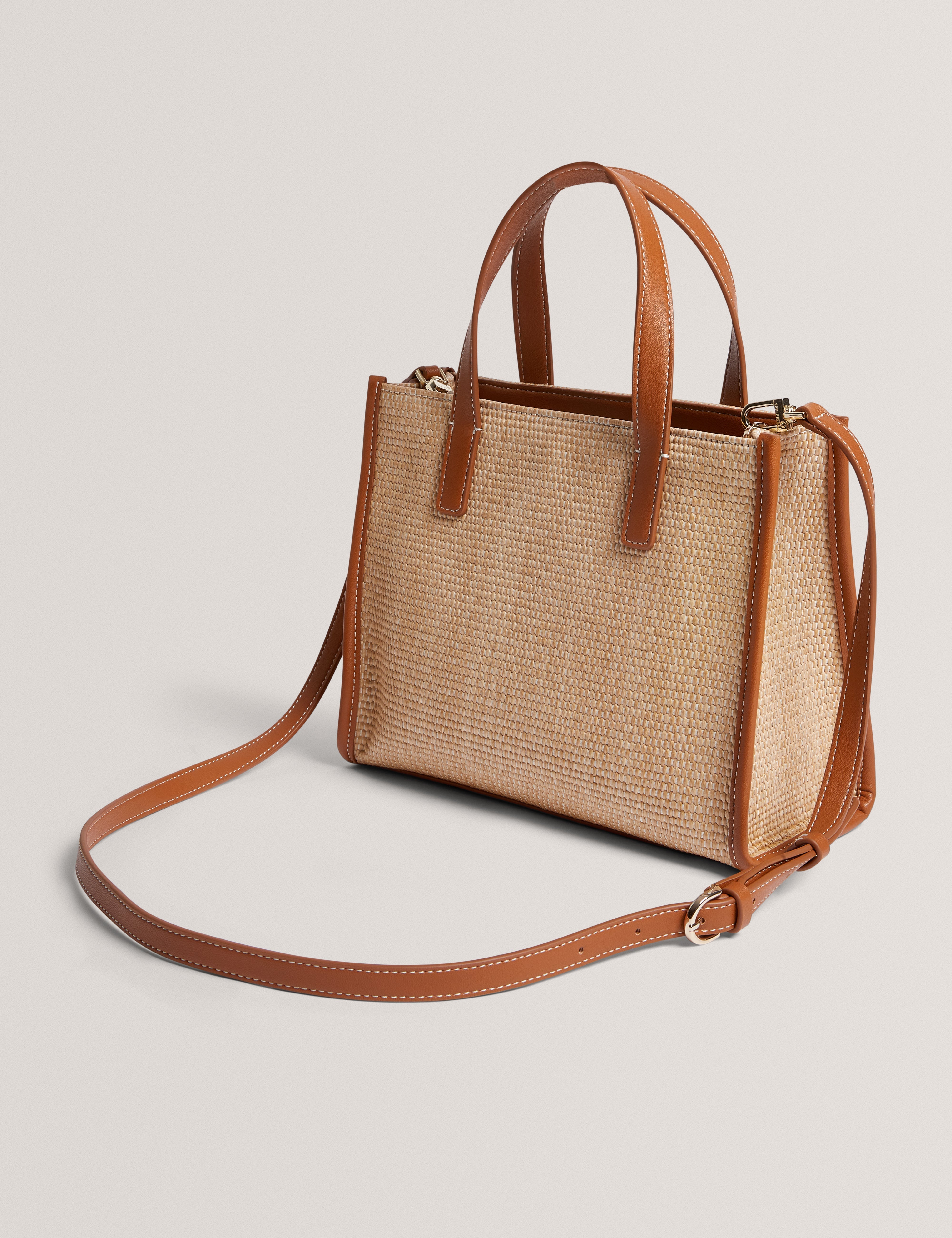 Paolina Faux Raffia Small Icon Bag Camel