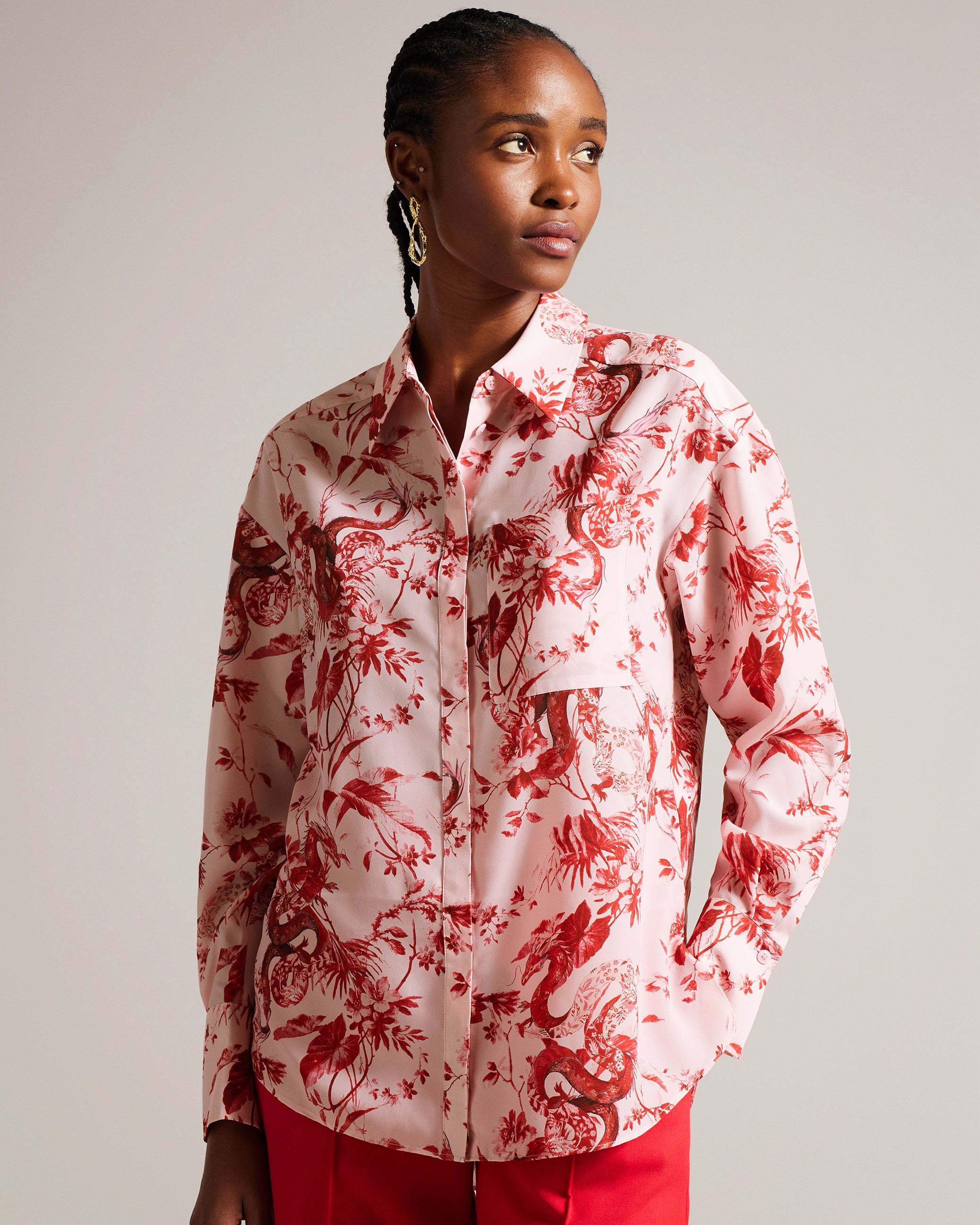 Saadiee Dragon Print Oversized Shirt