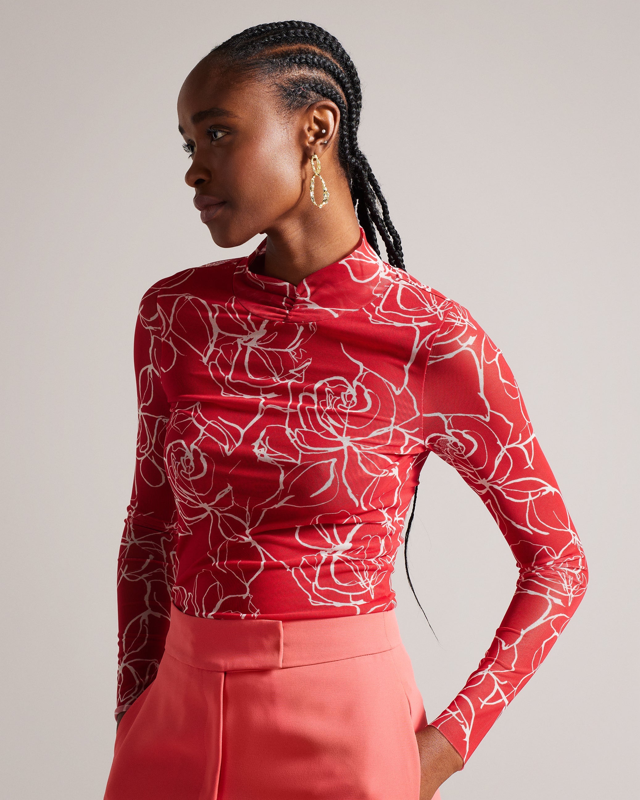 Helanr Printed Fitted Mesh Top