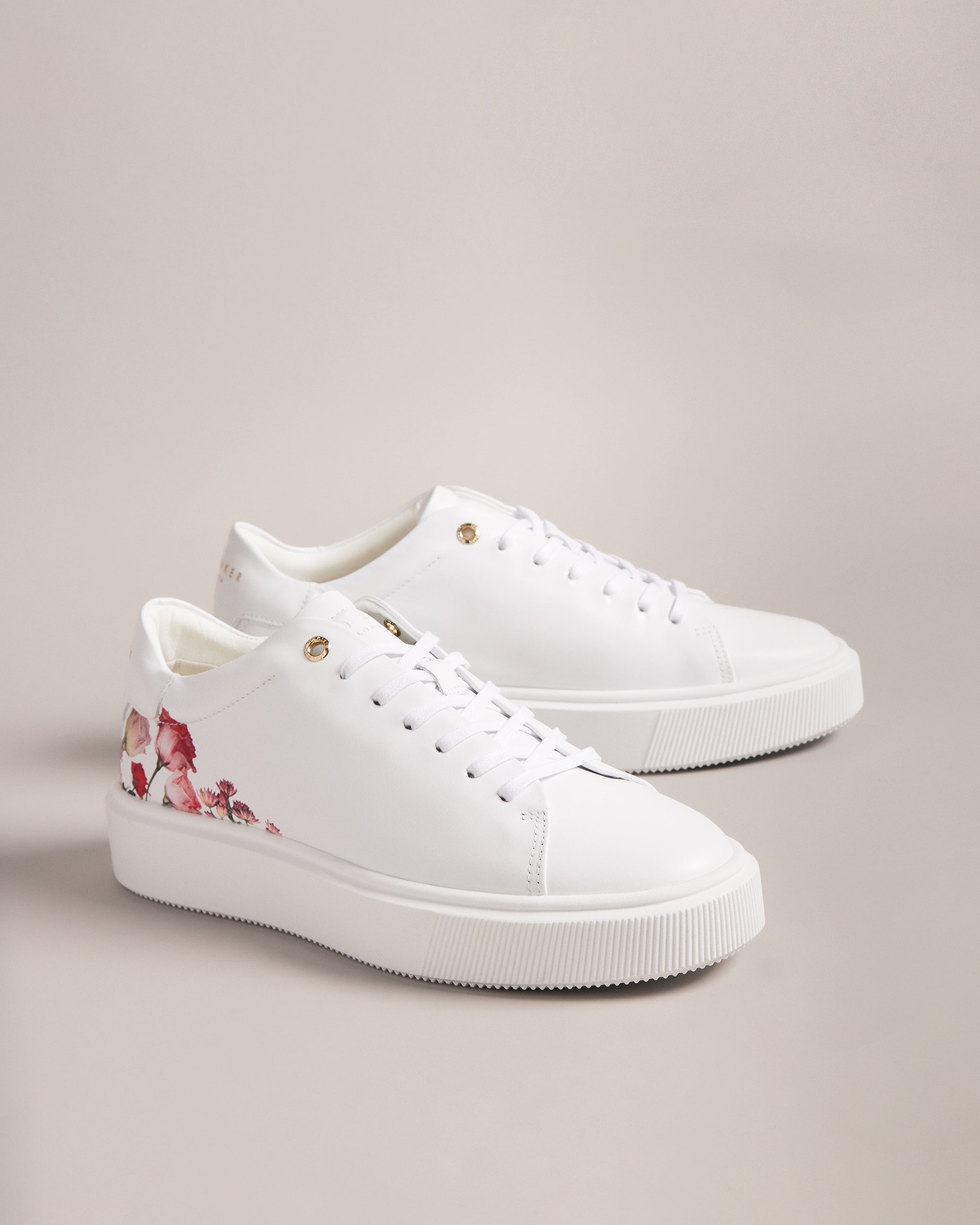 Lorny Floral Print Platform Trainers Shoes White