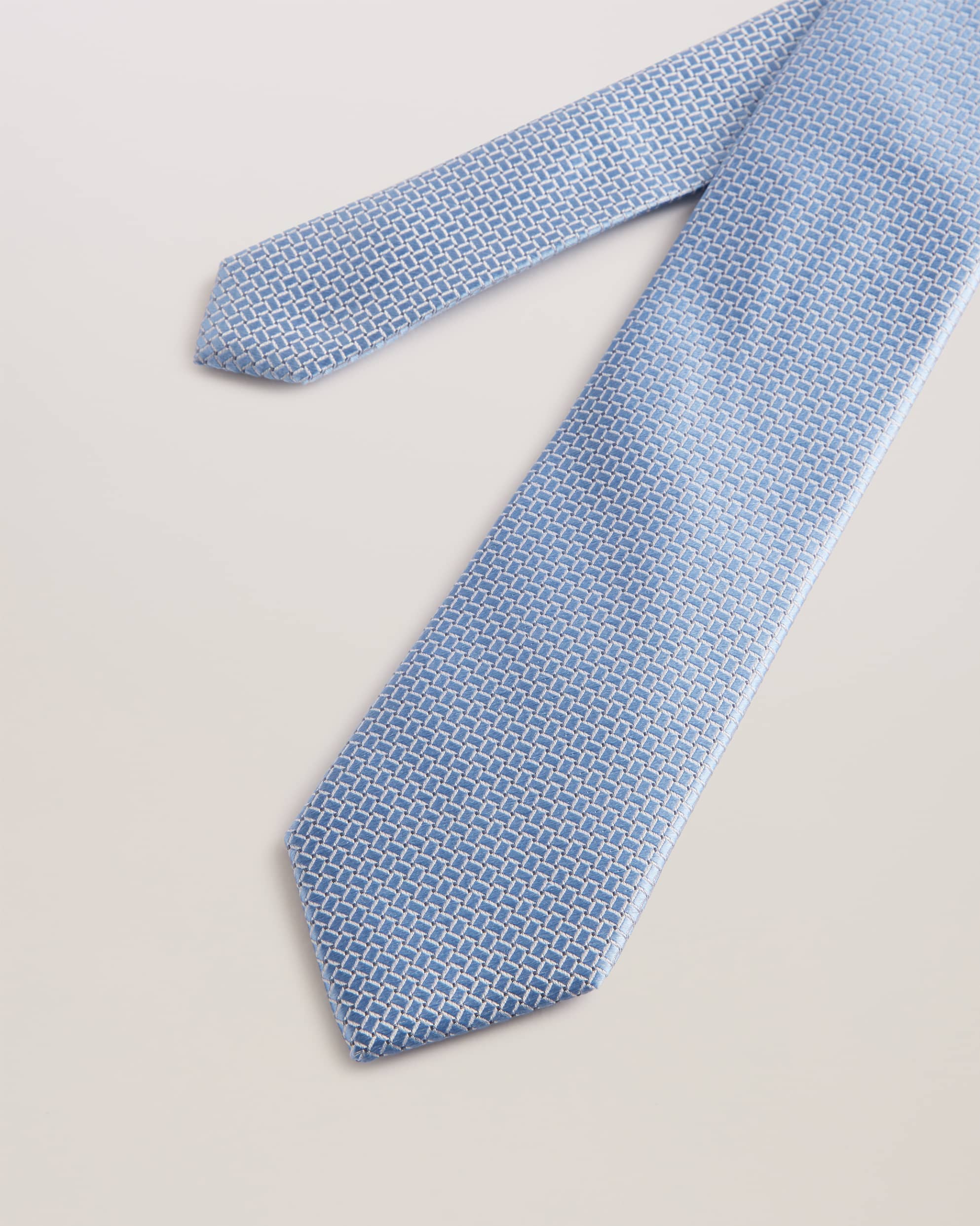 Leopole Micro Geometric Pattern Silk Tie Lt-Blue