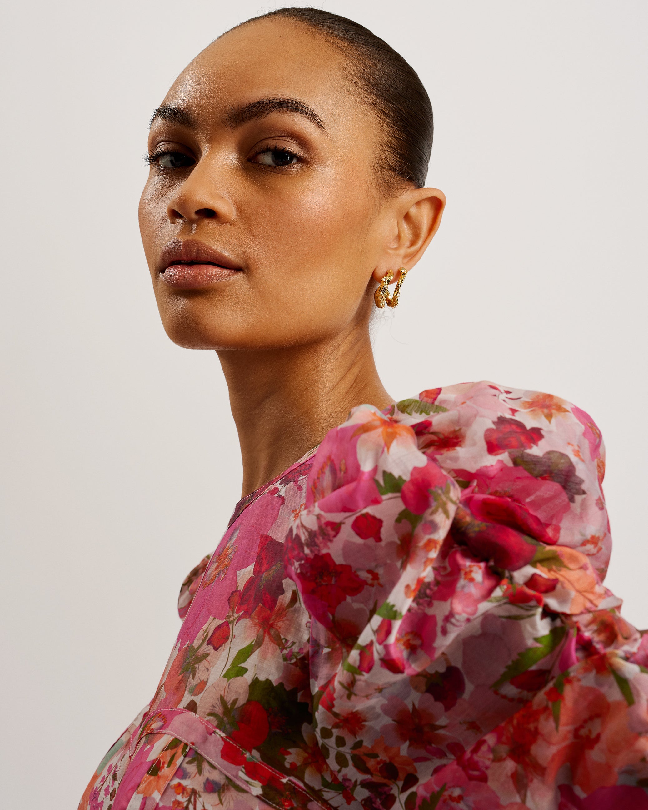Botani Floral Print Puff Sleeve Midi Dress Pink