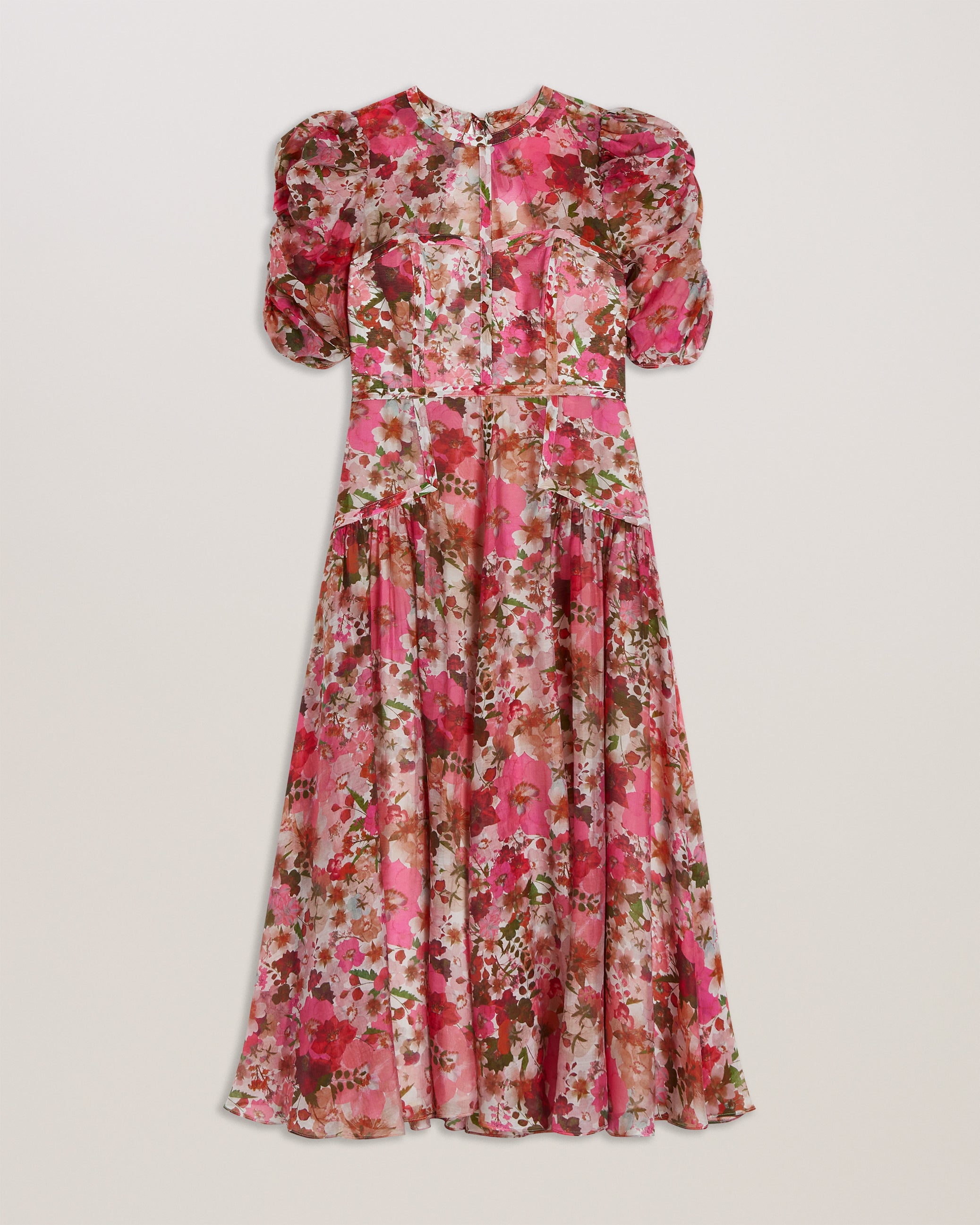 Botani Floral Print Puff Sleeve Midi Dress Pink