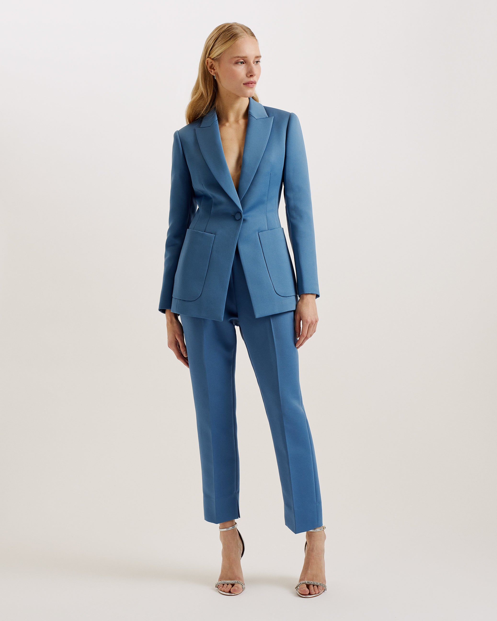 Akenij Single Breasted Tailored Blazer Blue