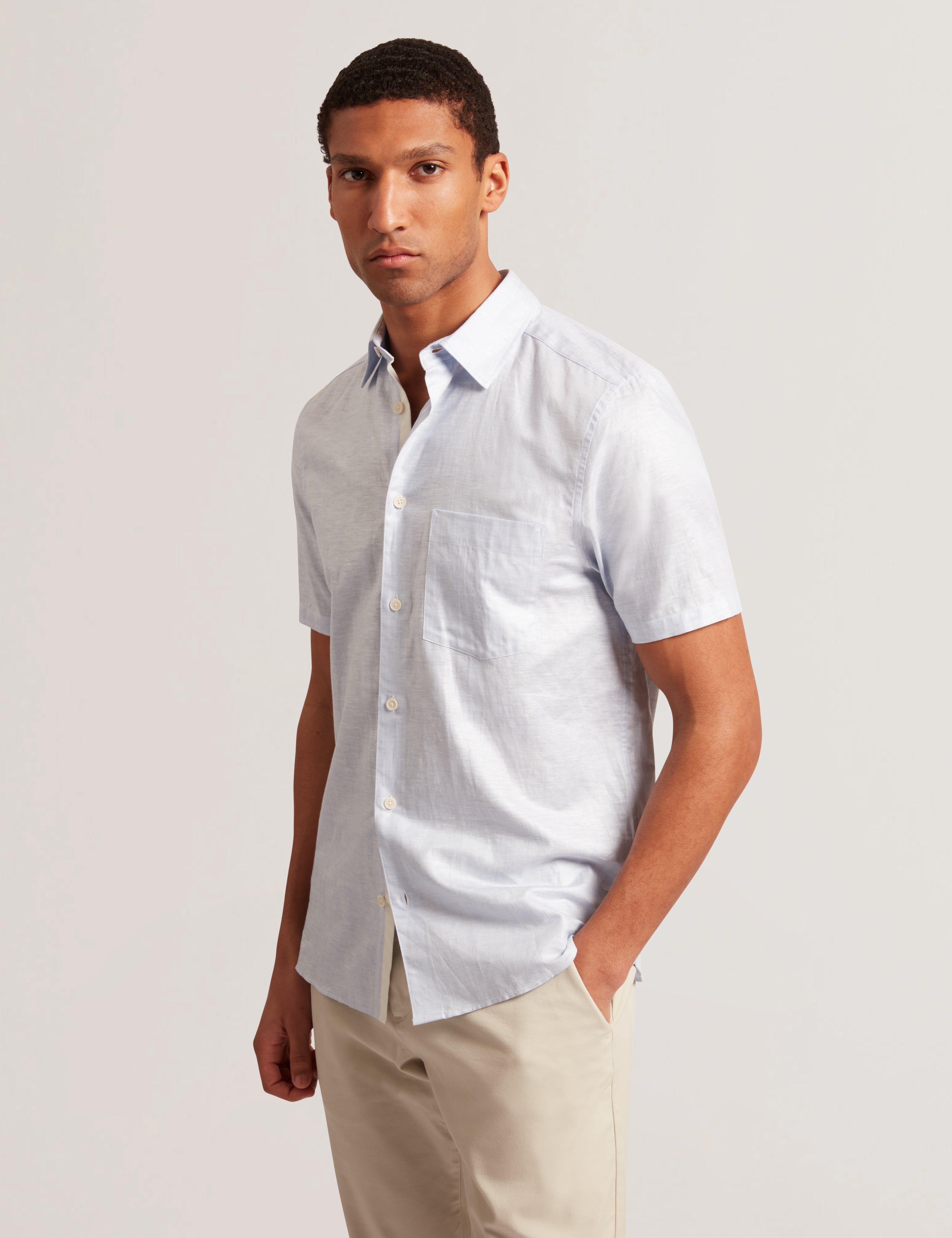 Palomas Short Sleeve Linen Cotton Shirt Lt-Blue