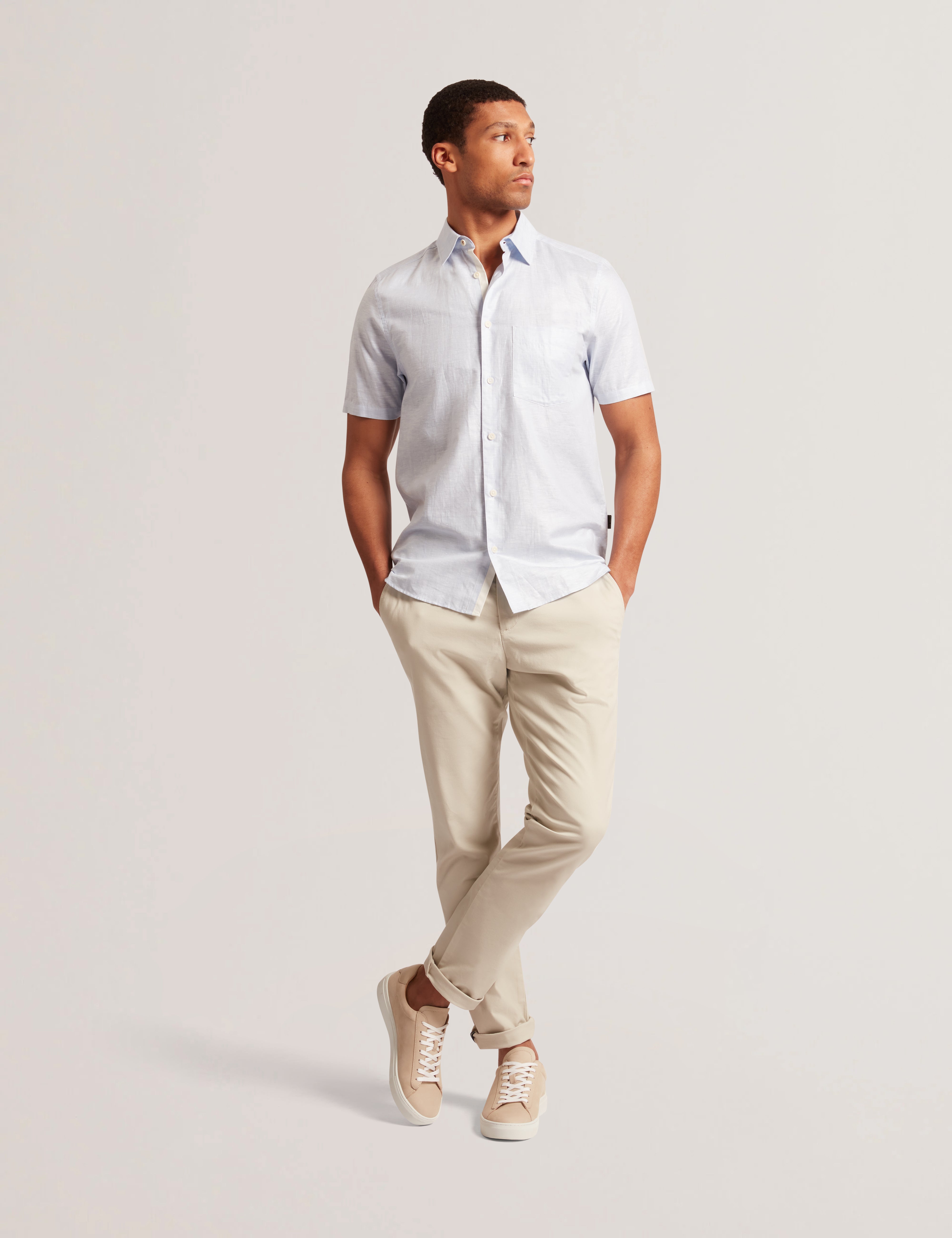 Palomas Short Sleeve Linen Cotton Shirt Lt-Blue