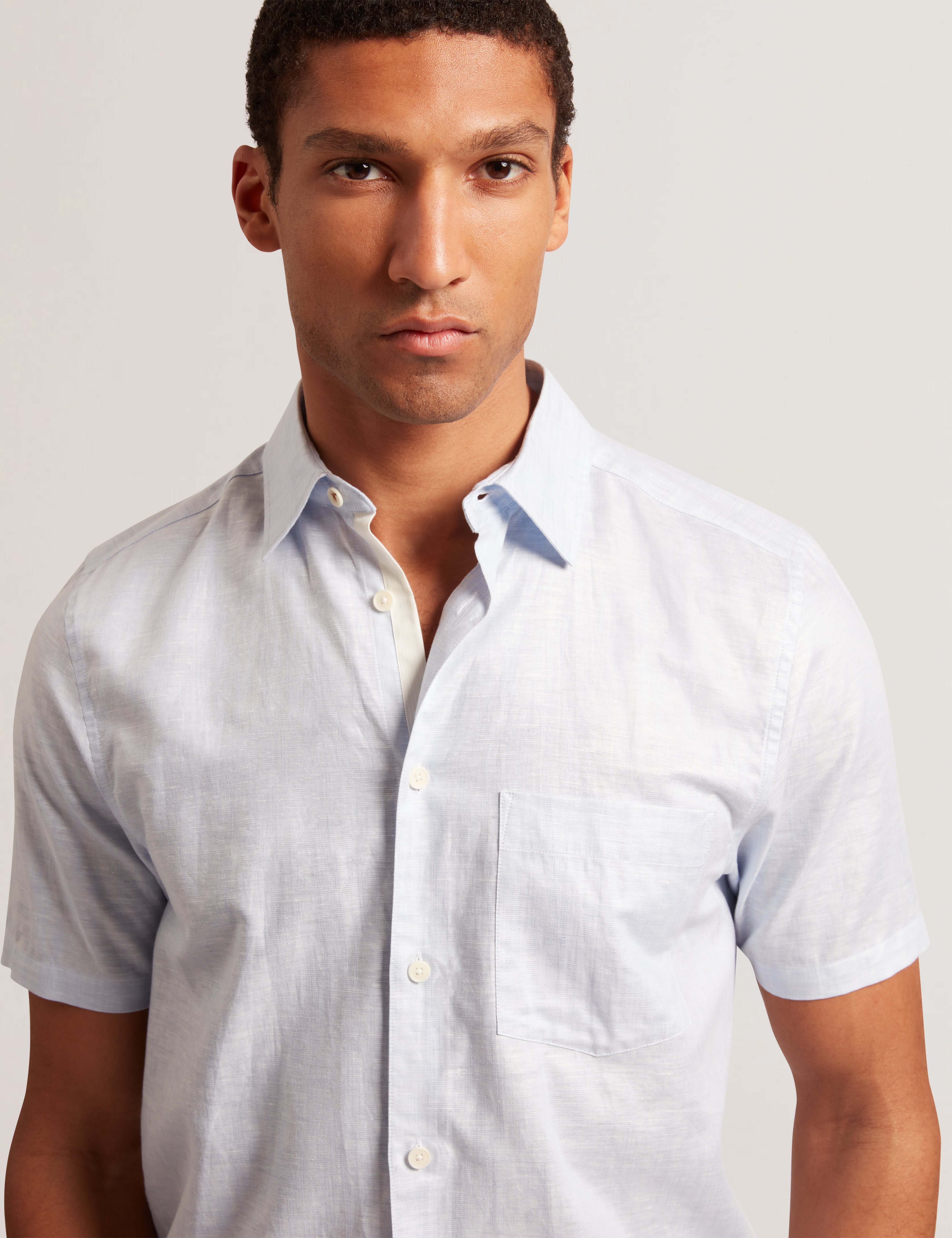 Palomas Short Sleeve Linen Cotton Shirt Lt-Blue