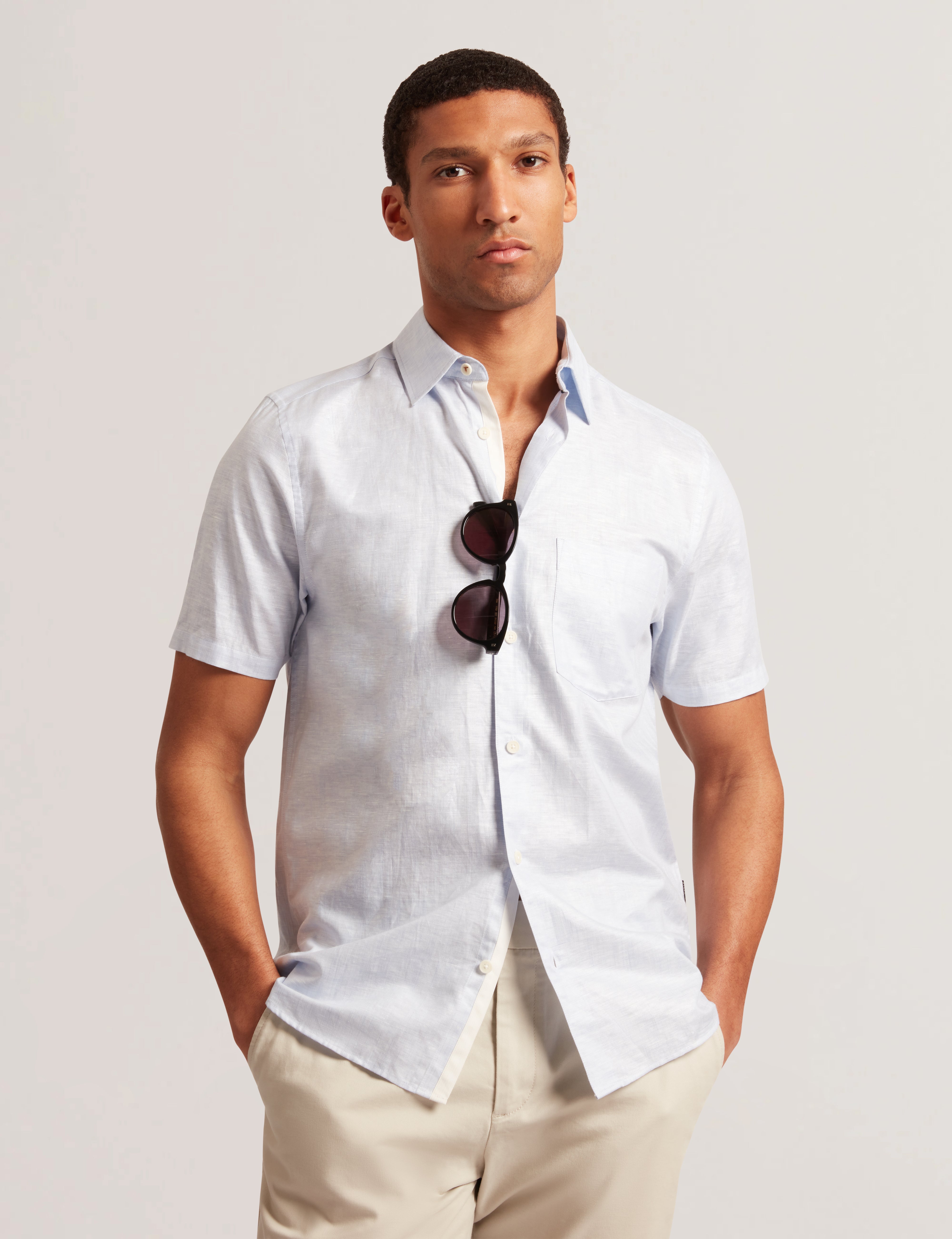 Palomas Short Sleeve Linen Cotton Shirt Lt-Blue