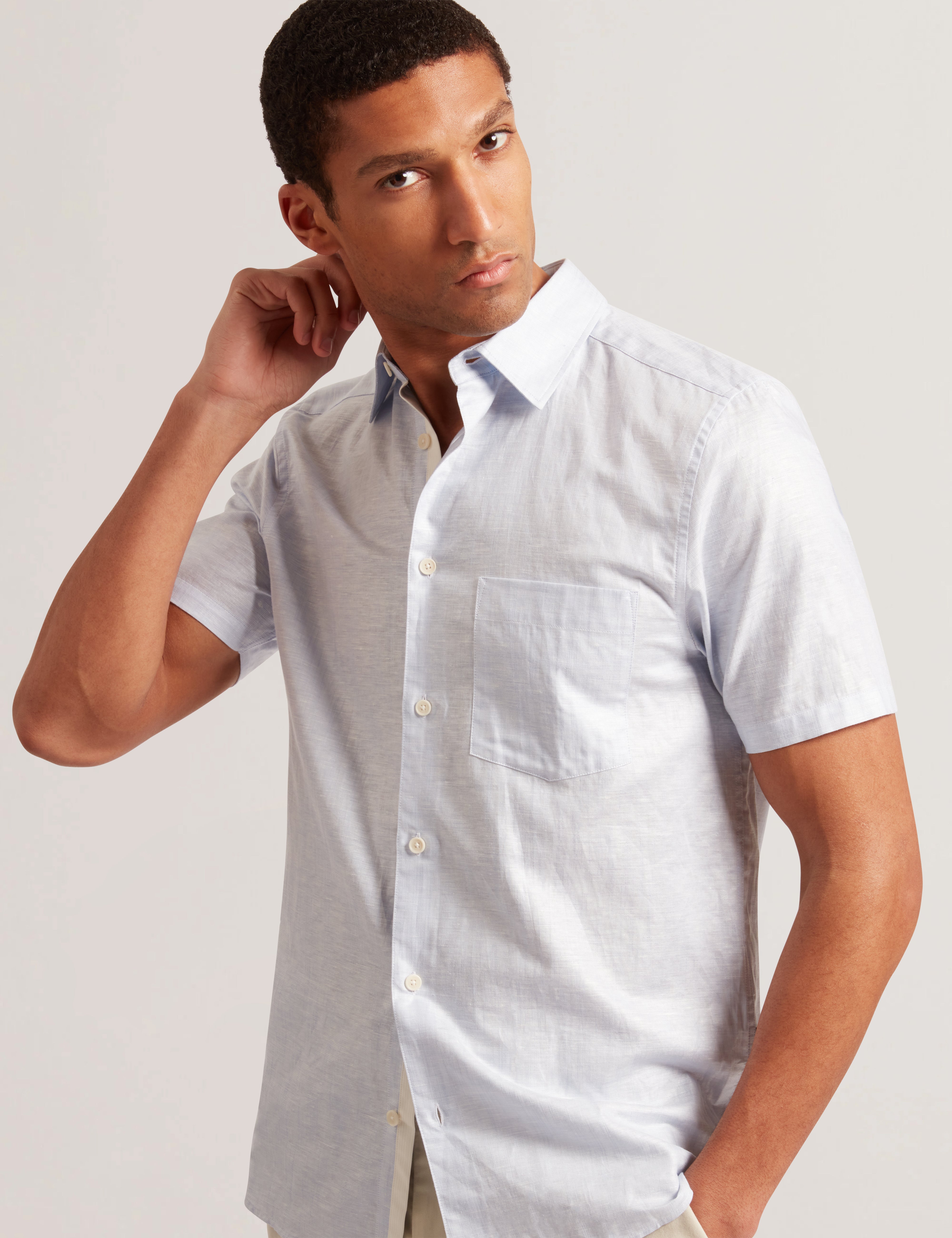 Palomas Short Sleeve Linen Cotton Shirt Lt-Blue