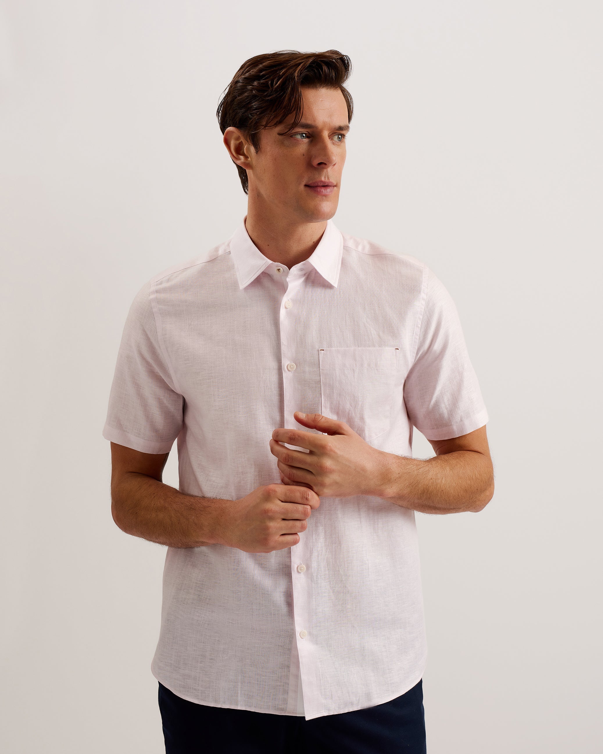 Palomas Short Sleeve Linen Cotton Shirt Lt-Pink