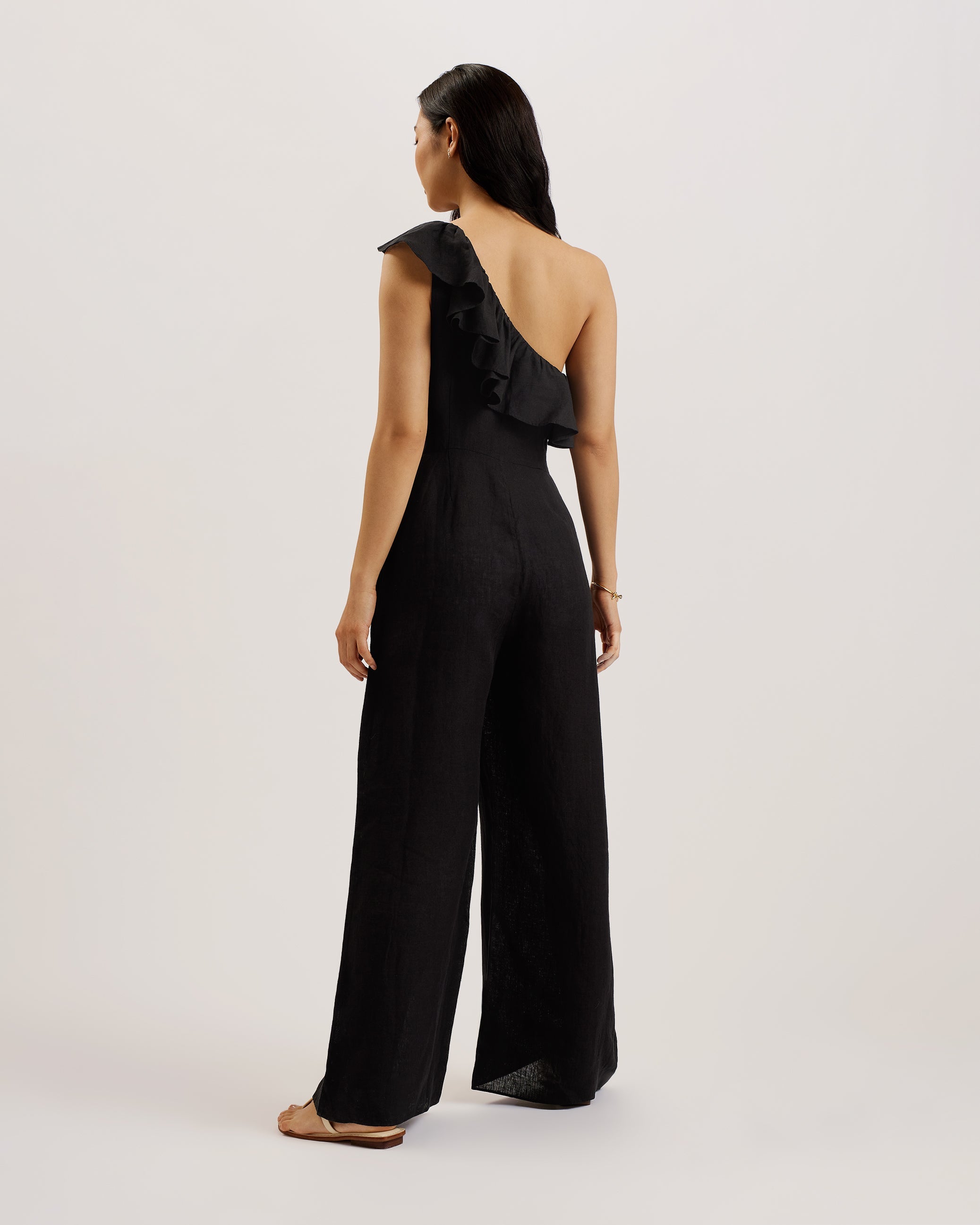 Shop Fuji Ruffle One Shoulder Jumpsuit Black for Women Online
