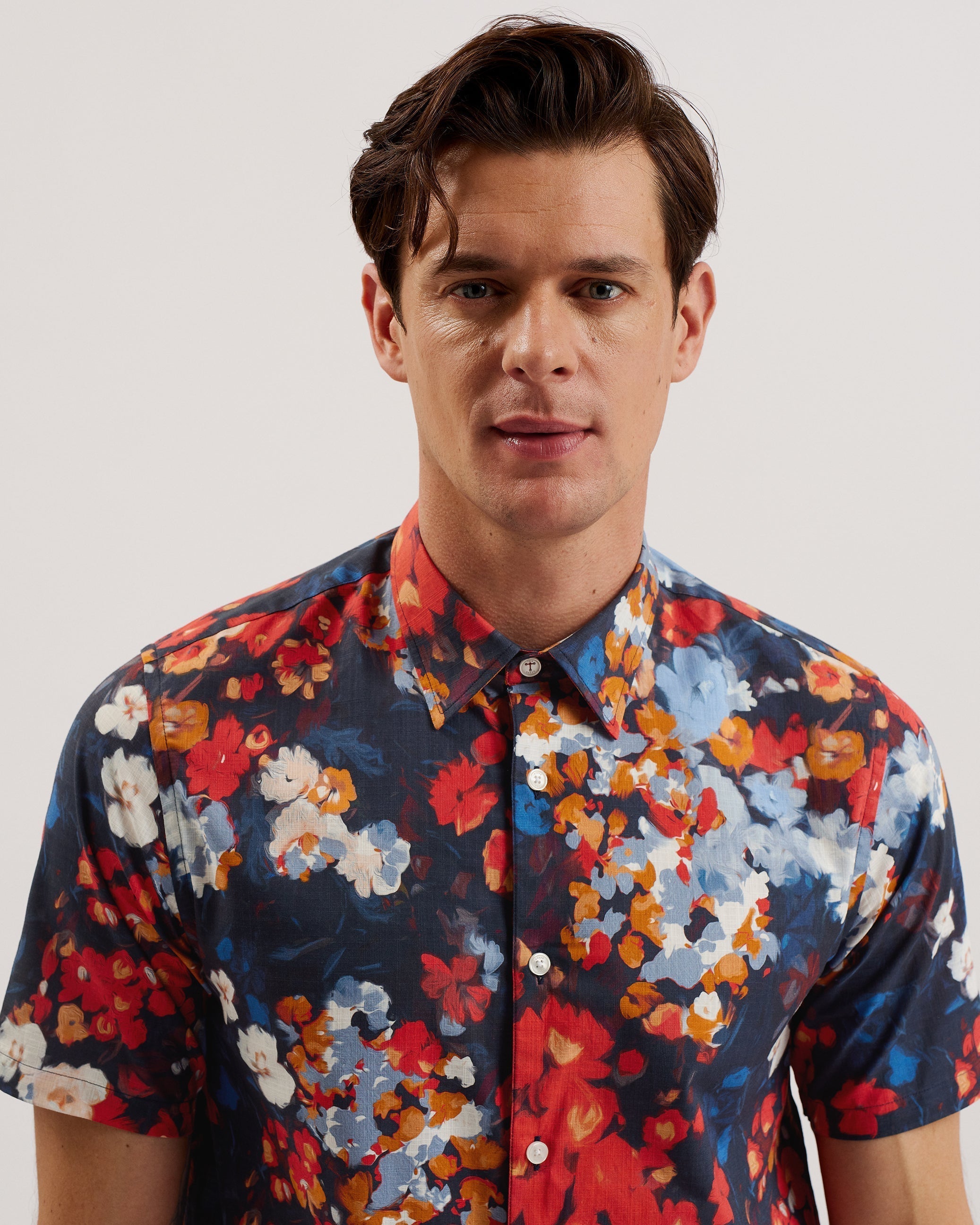 Pierres Ss Regular Camo Floral Shirt Dk-Blue