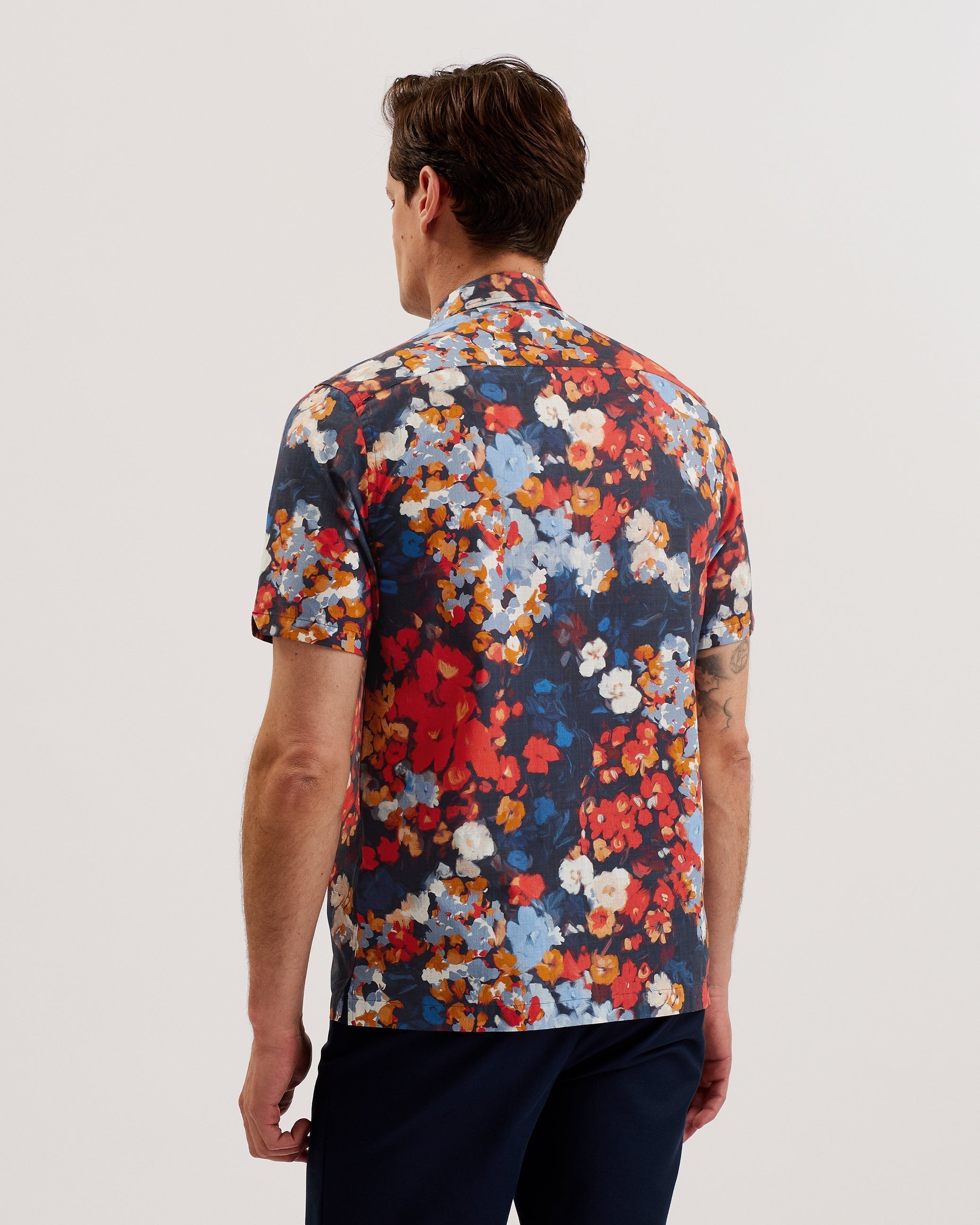 Pierres Ss Regular Camo Floral Shirt Dk-Blue