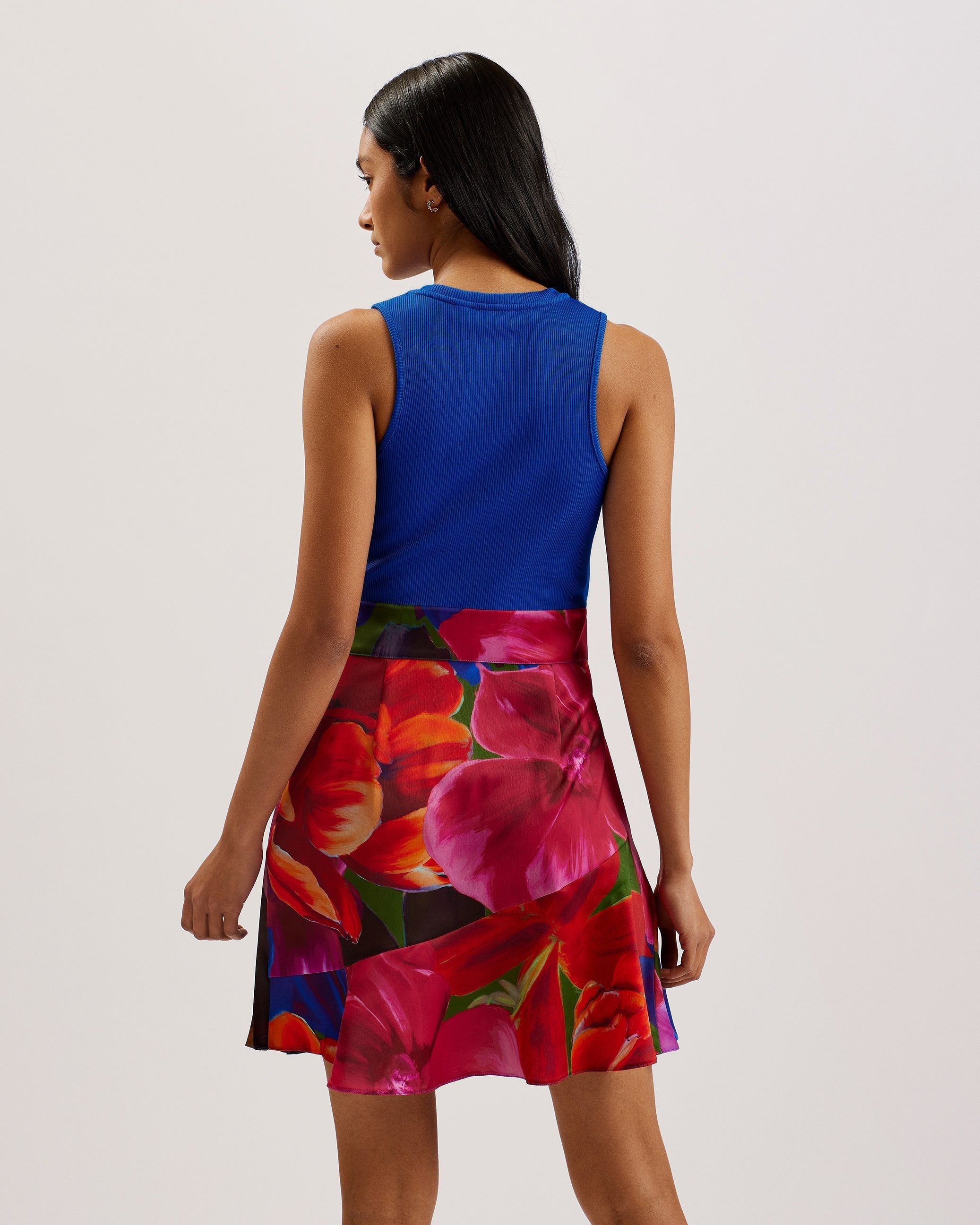 strapless open back dress Shop Sandiyy Printed Pleated Mini Dress With Knit Blue for Women Online