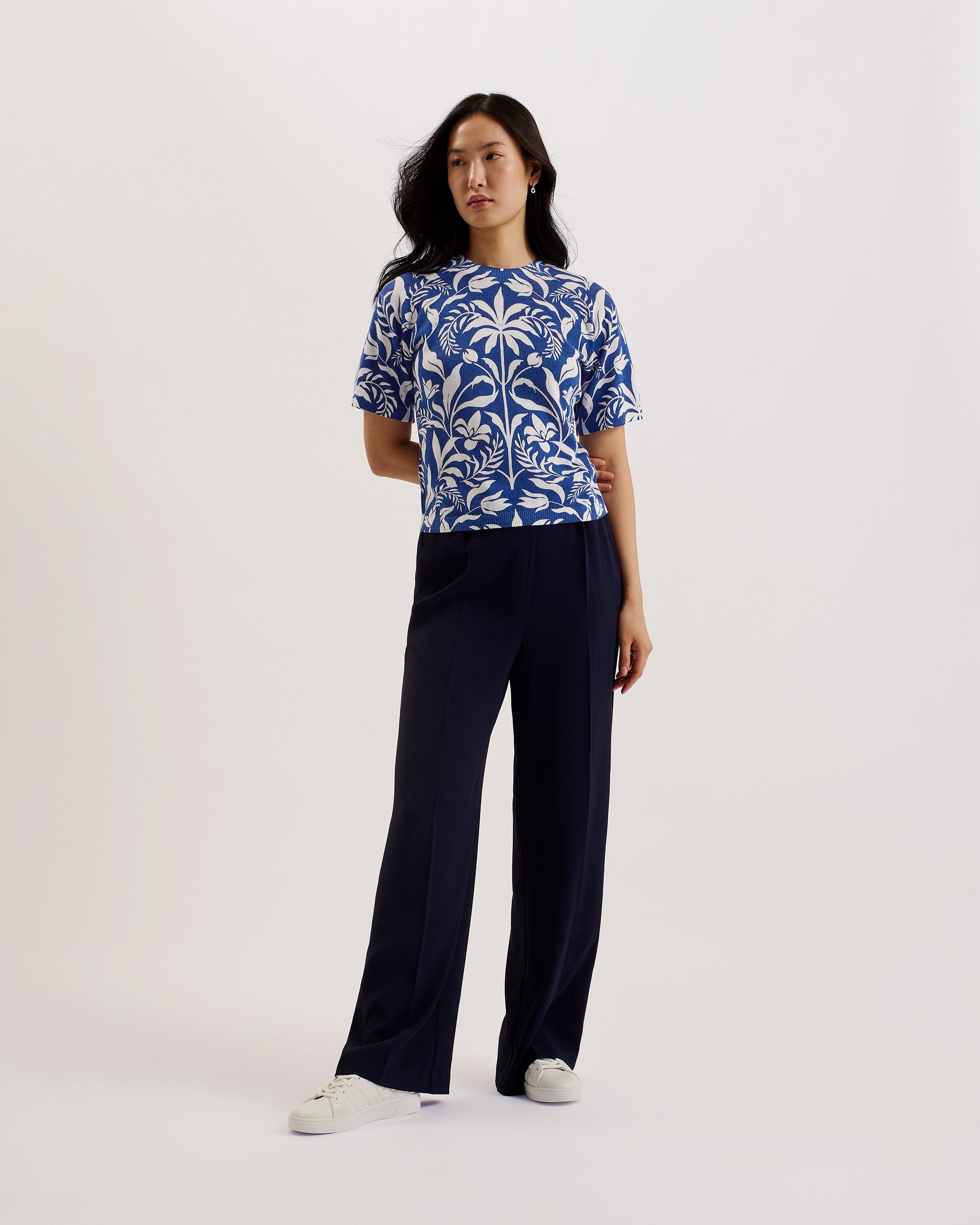 Kiayya Short Sleeve Printed Knit Top Ivory