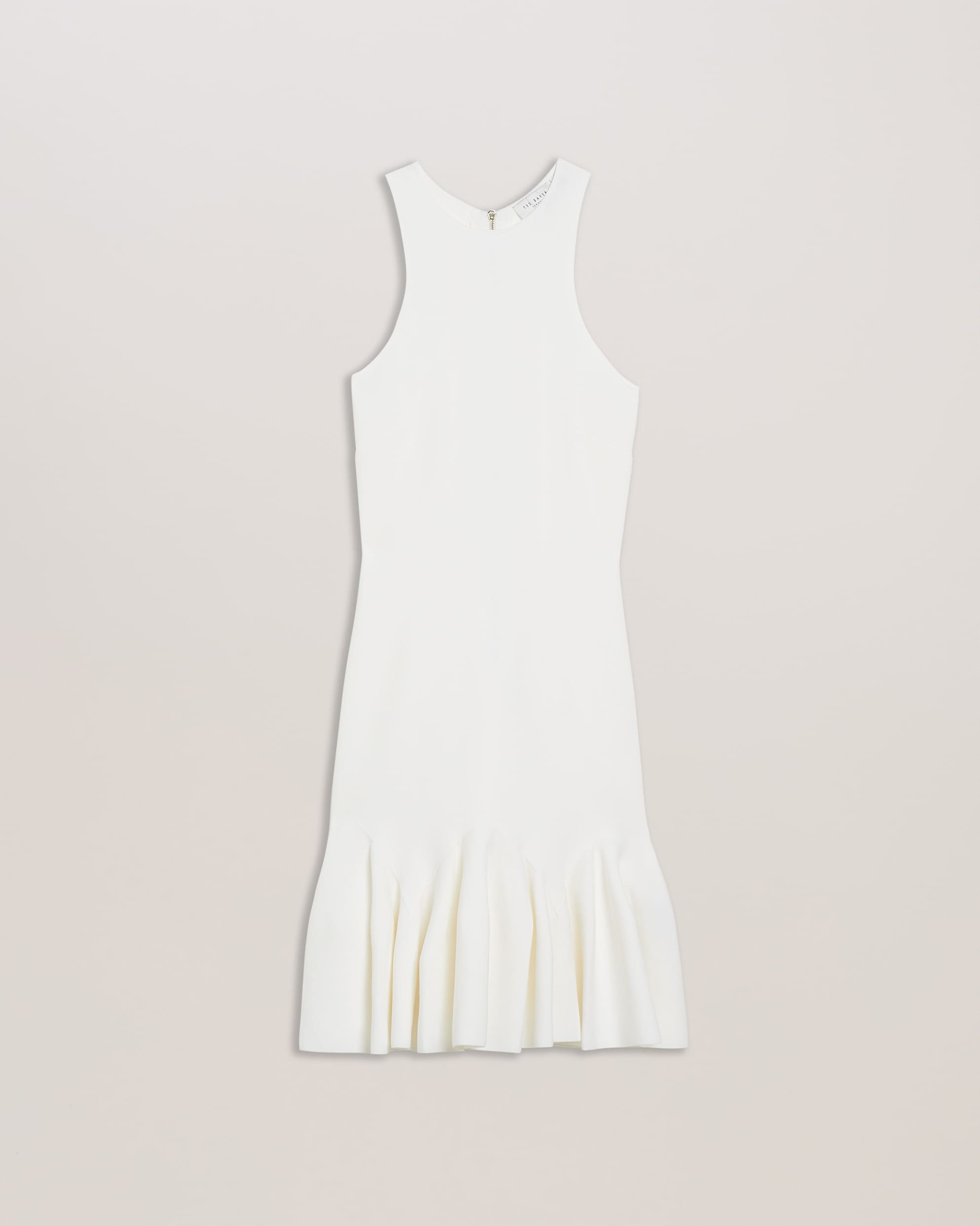 Elzaaa Fluted Hem Knitted Mini Dress Ivory