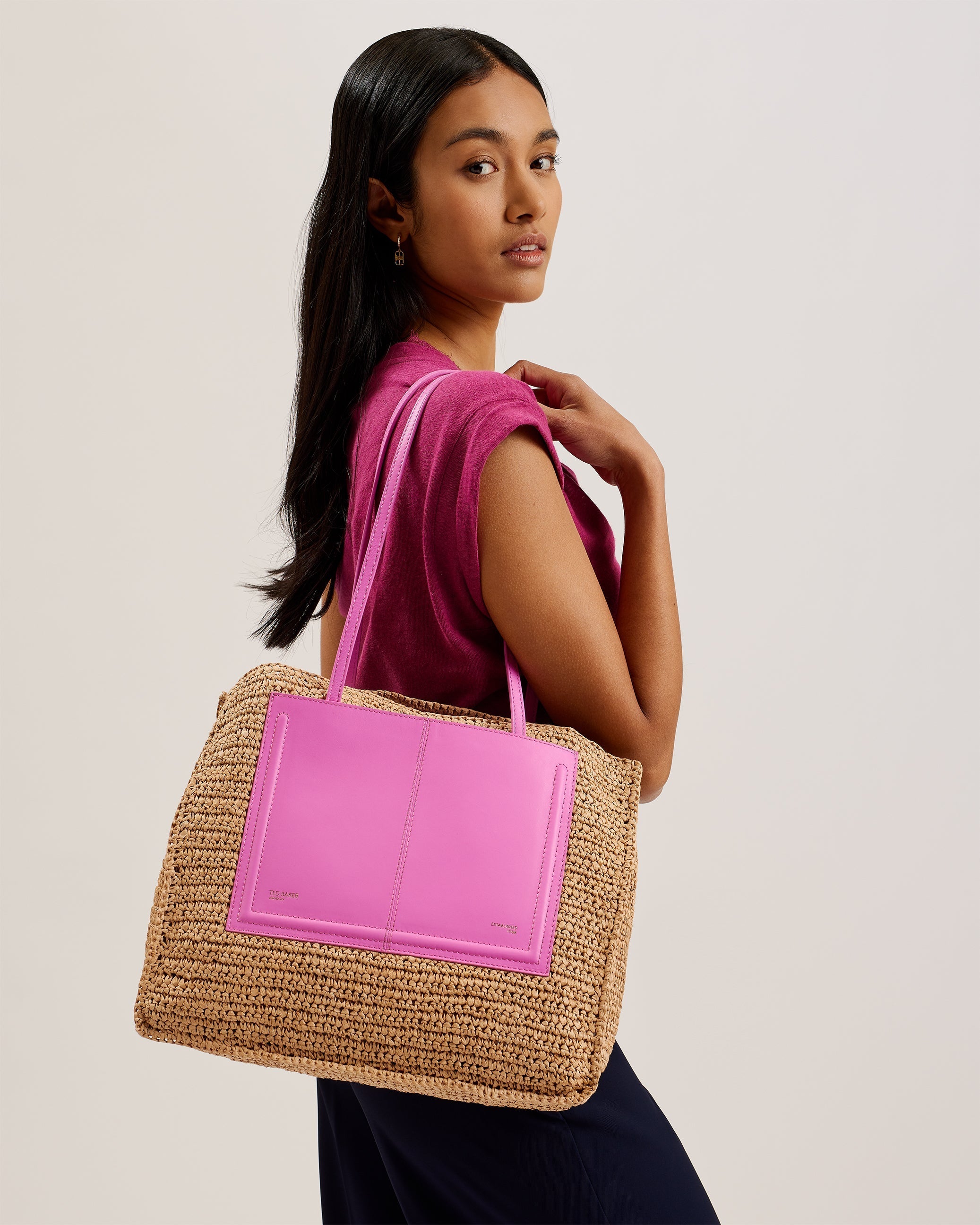 Ashvi Raffia Large Tote Bag Brt-Pink