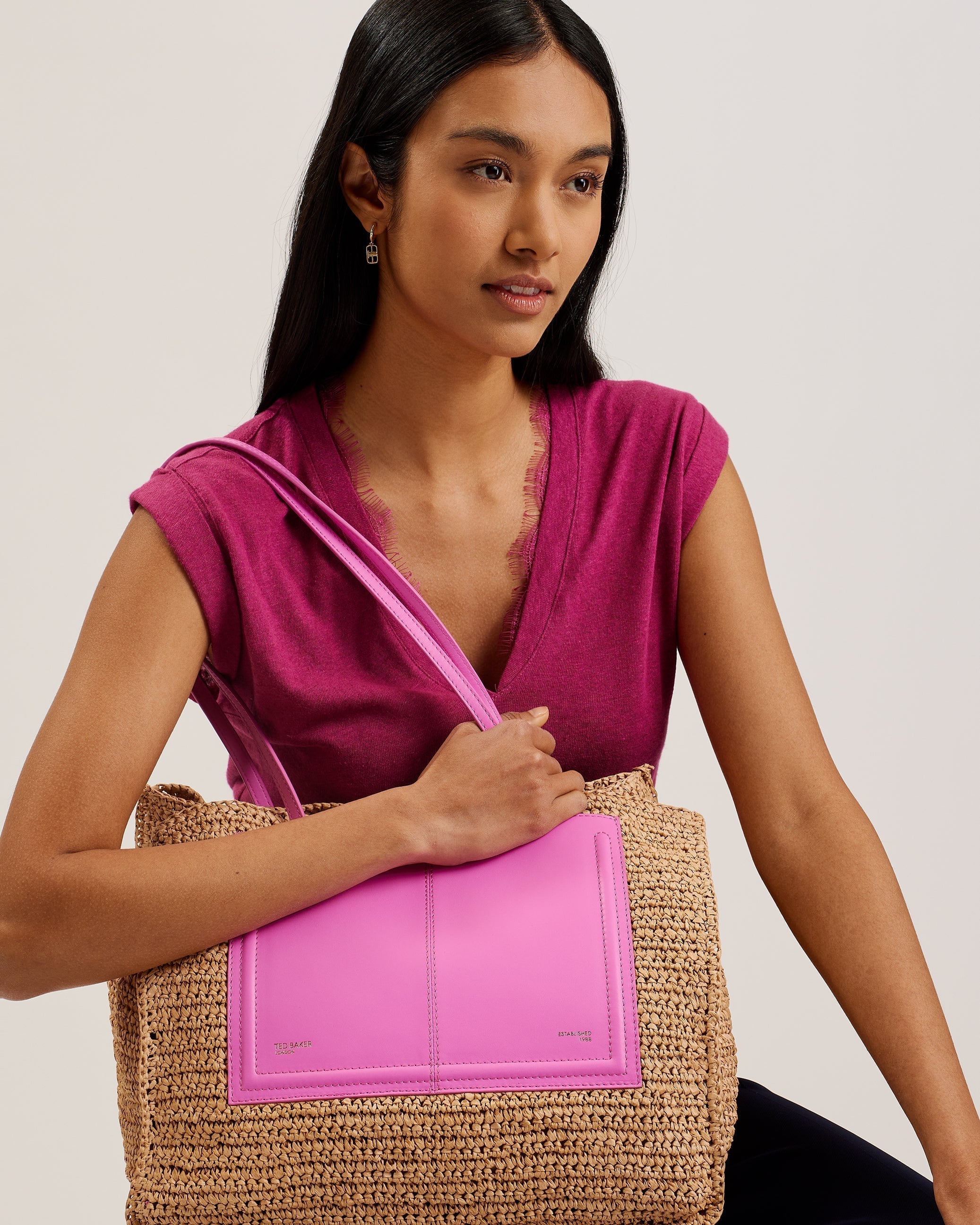 Ashvi Raffia Large Tote Bag Brt-Pink