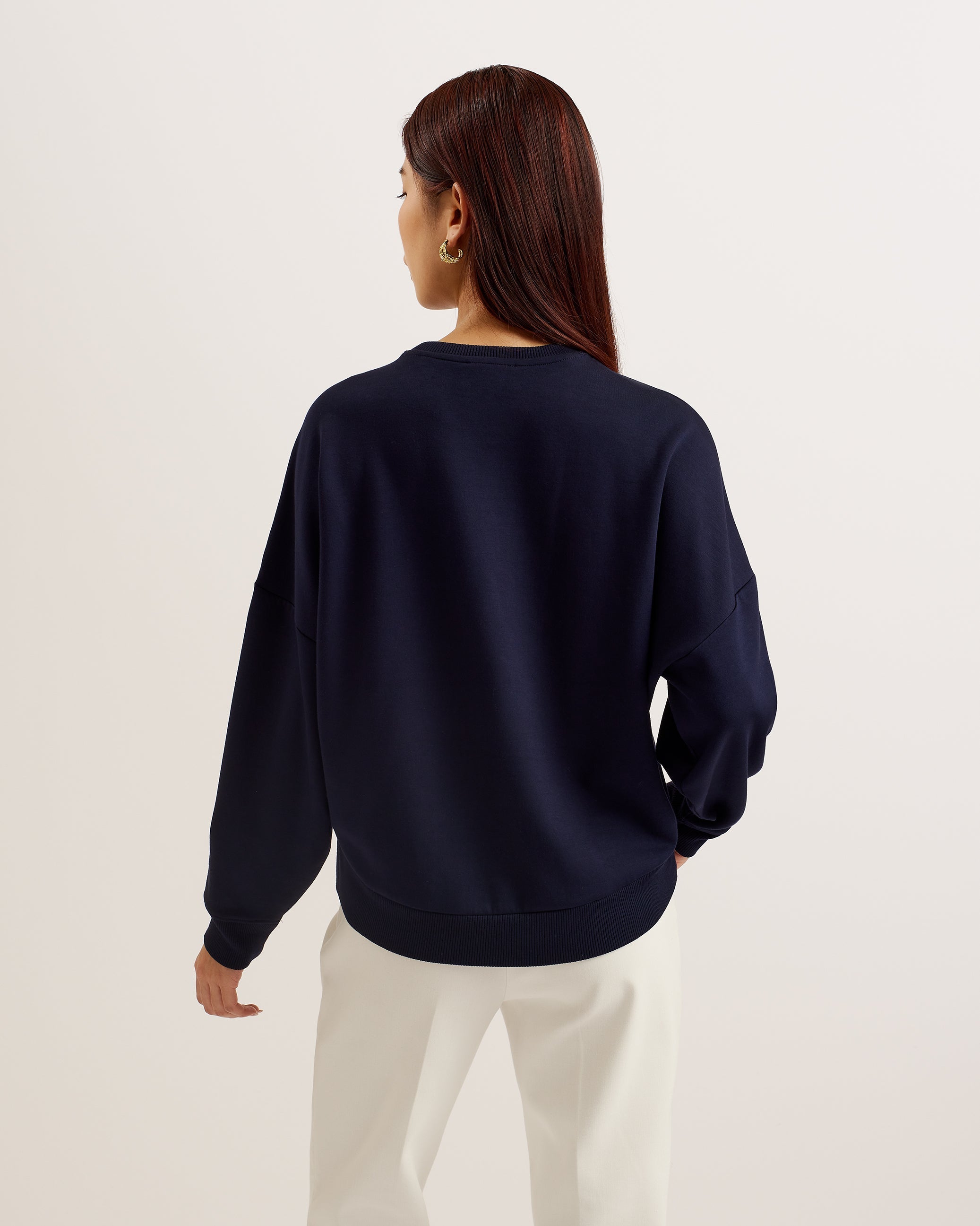 Bayleyy Sequin Graphic Embellished Sweatshirt Navy