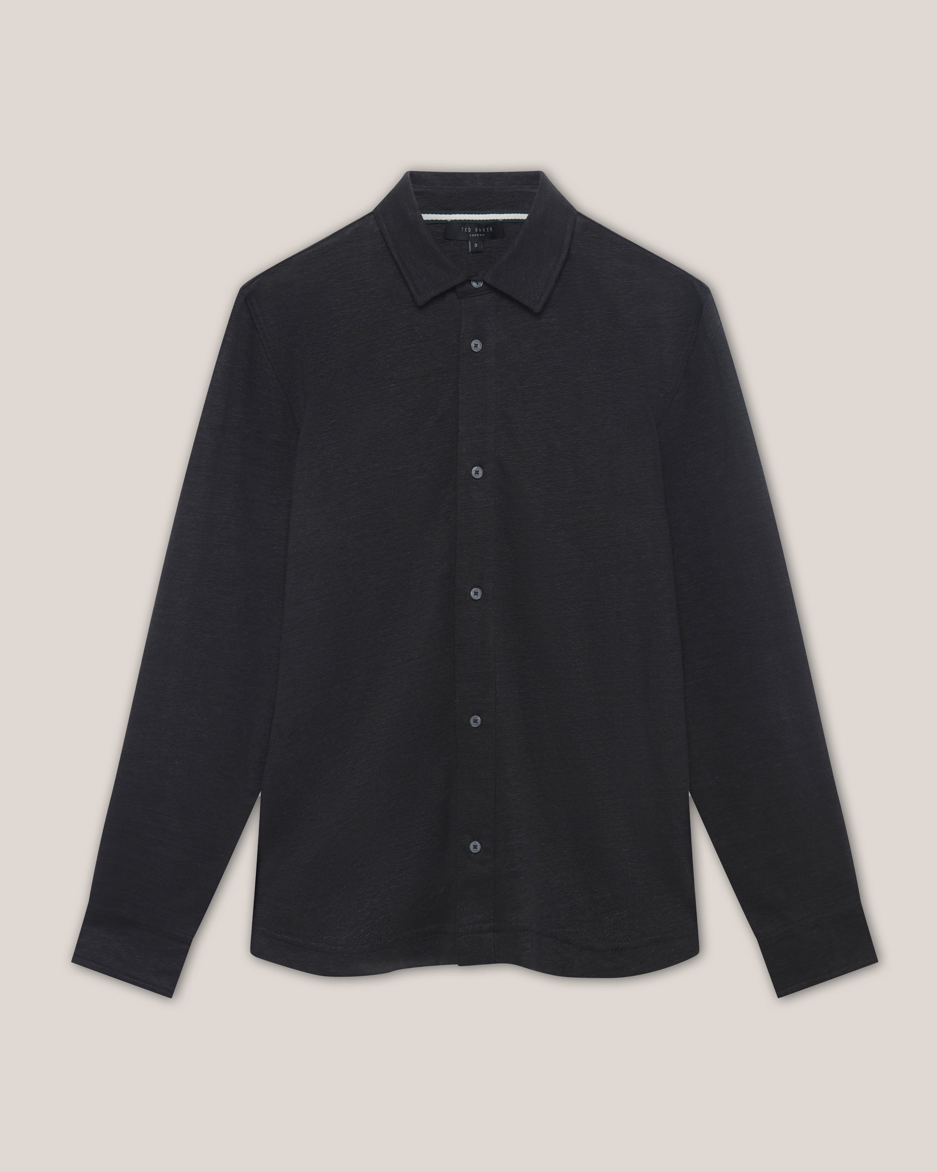 Panly Ls Regular Linen Button Through Black
