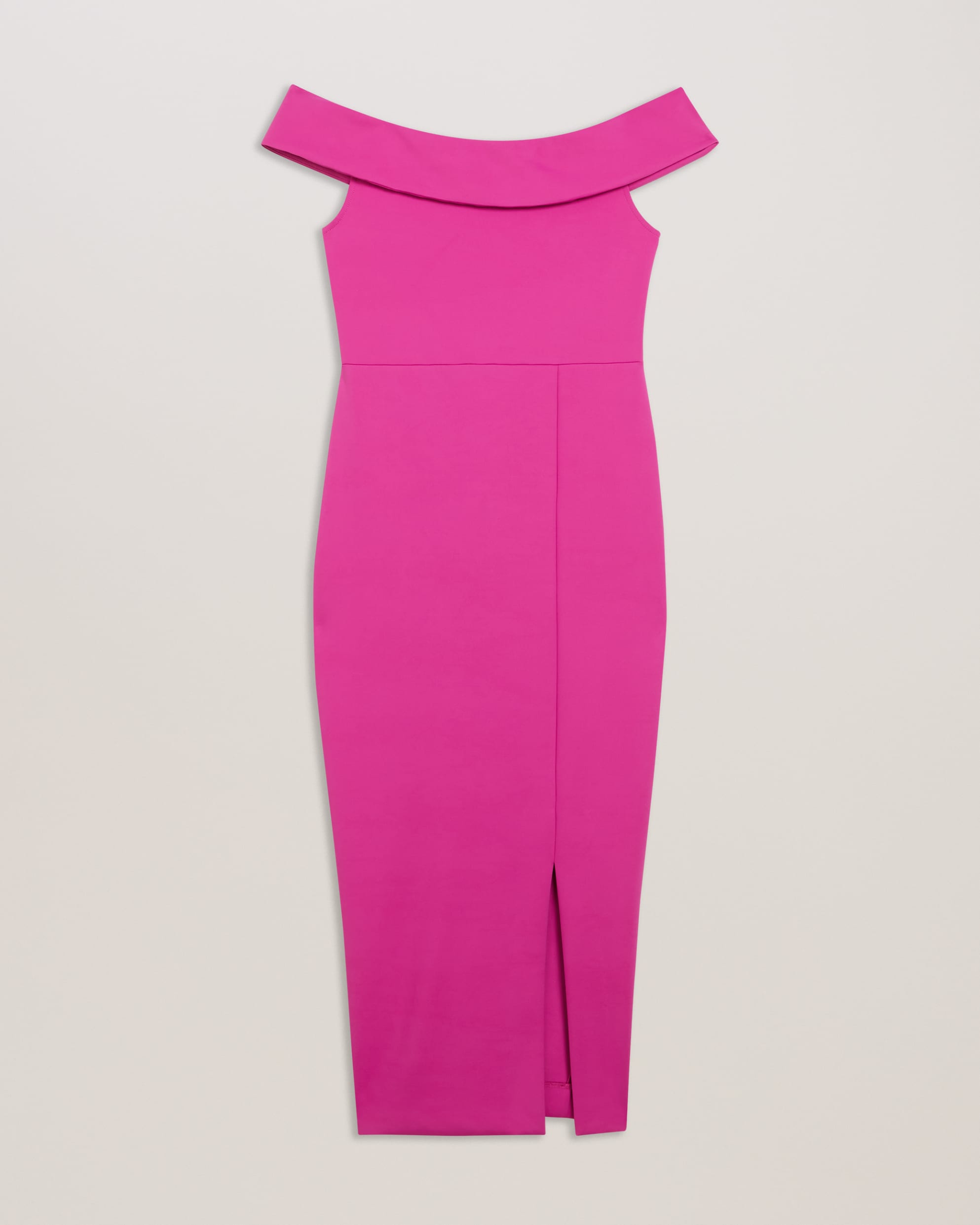 Lerren Bardot Fitted Scuba Midi Dress Purple