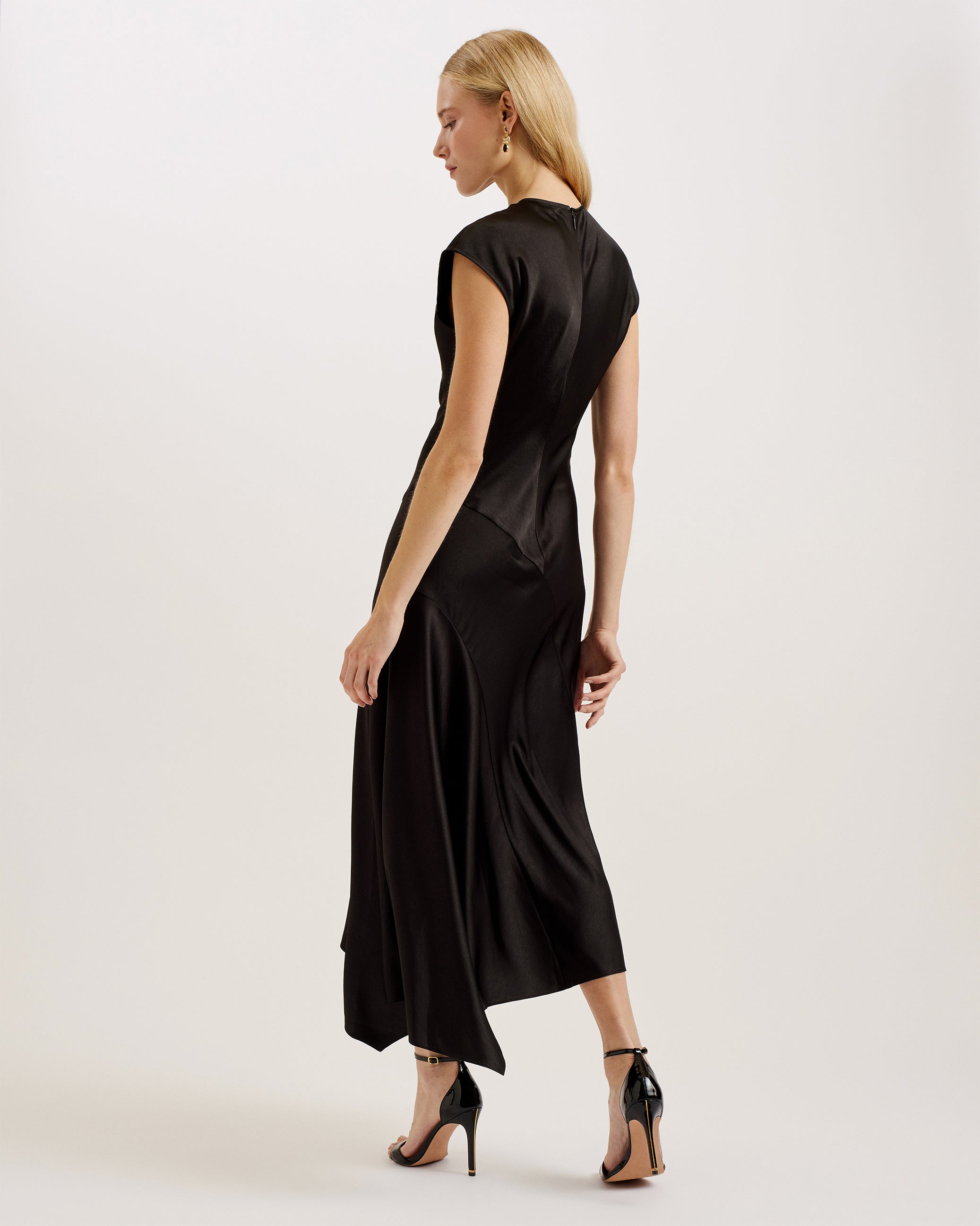 Frasia Asymmetric Midi Dress With Curved Seams Black