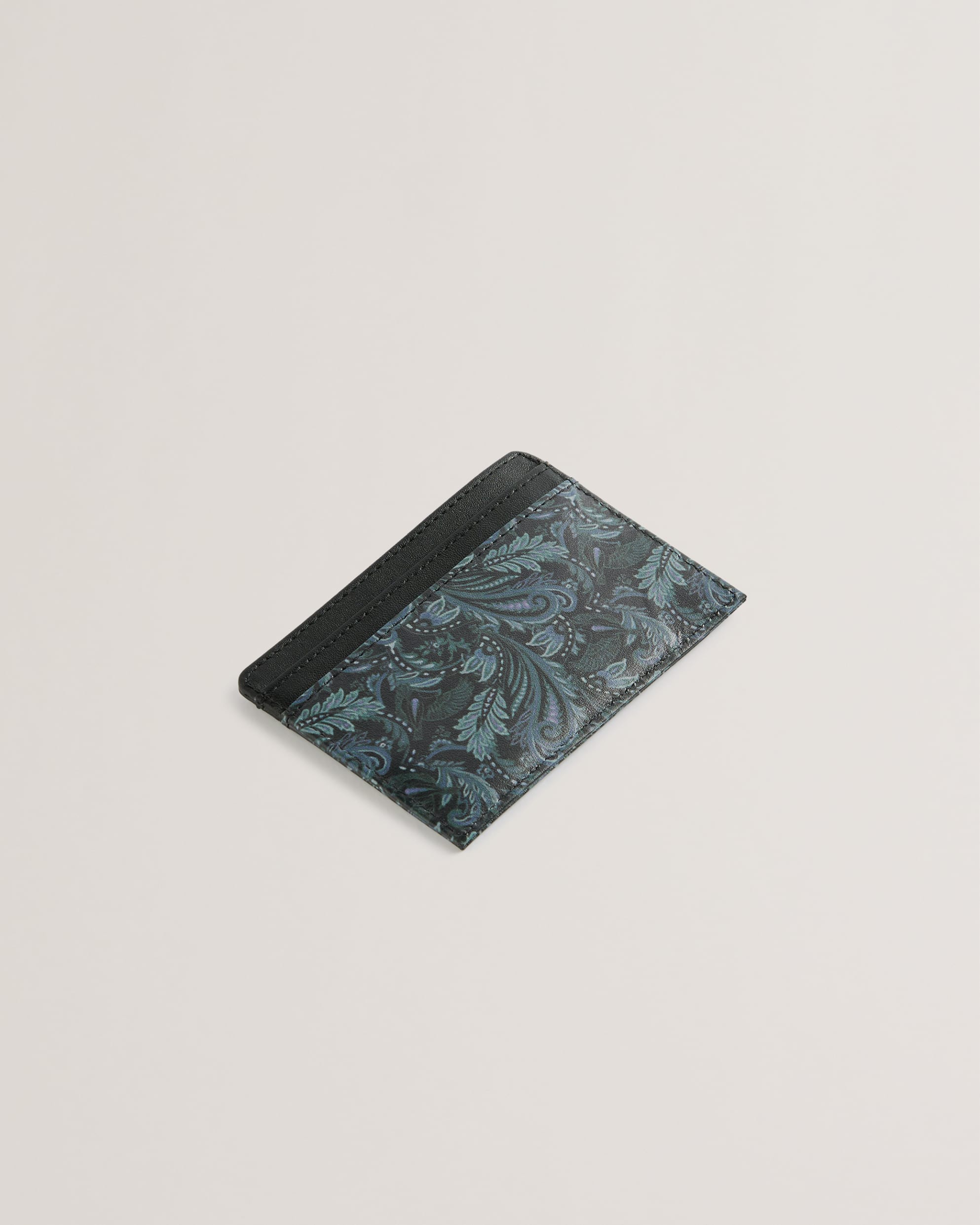 Paiis Paisley Print Leather Card Holder Black