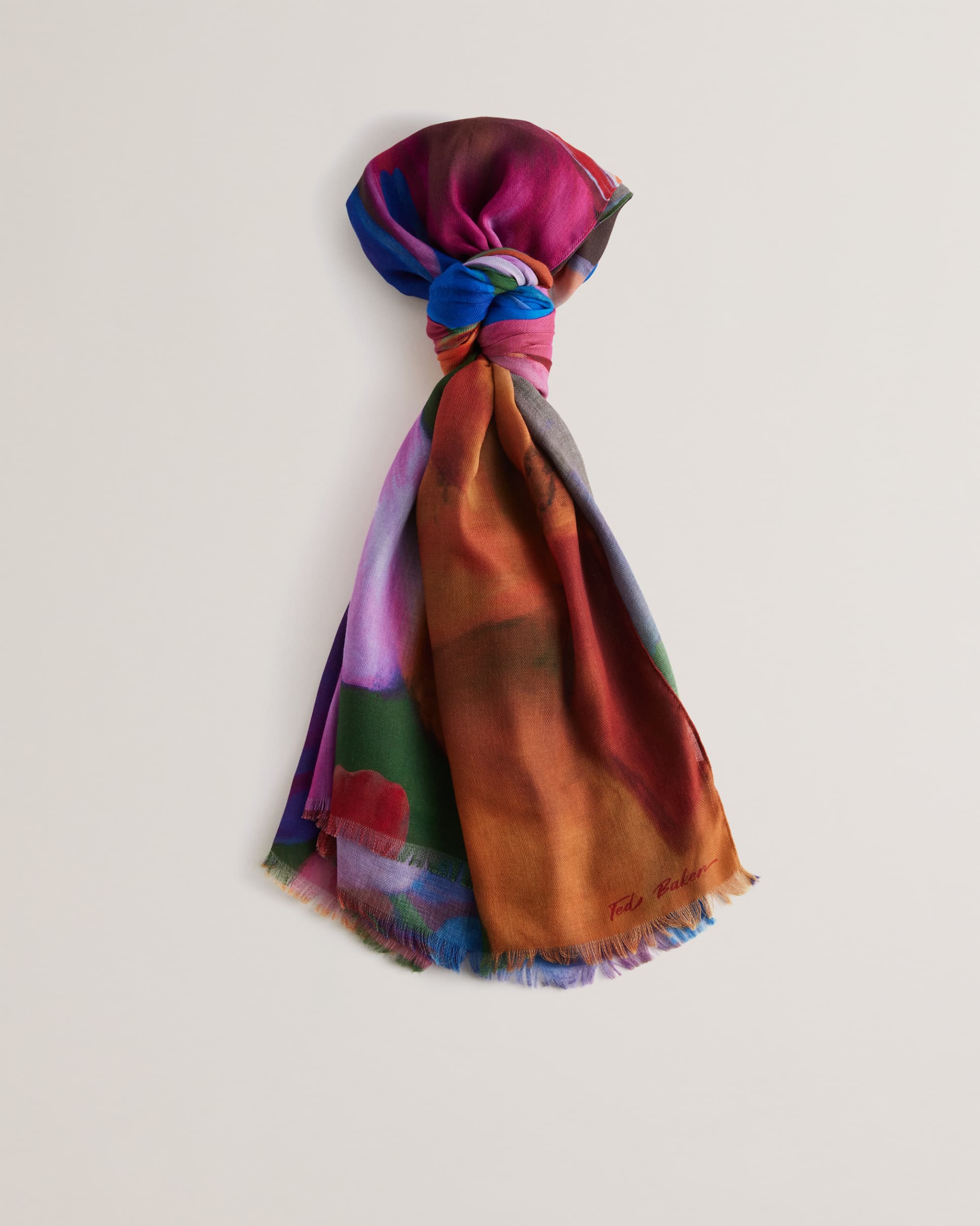 Penniia Floral Print Woven Long Scarf Blue