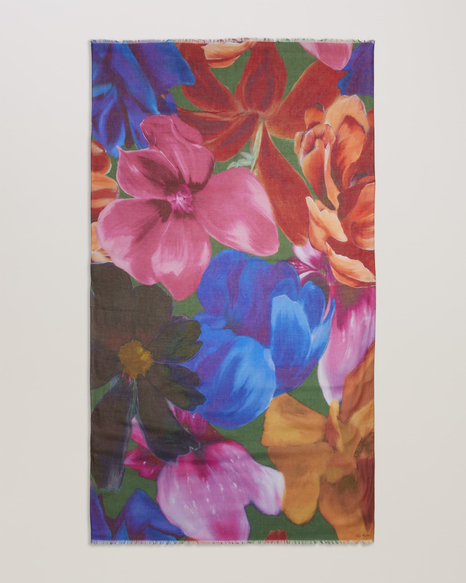 Penniia Floral Print Woven Long Scarf Blue