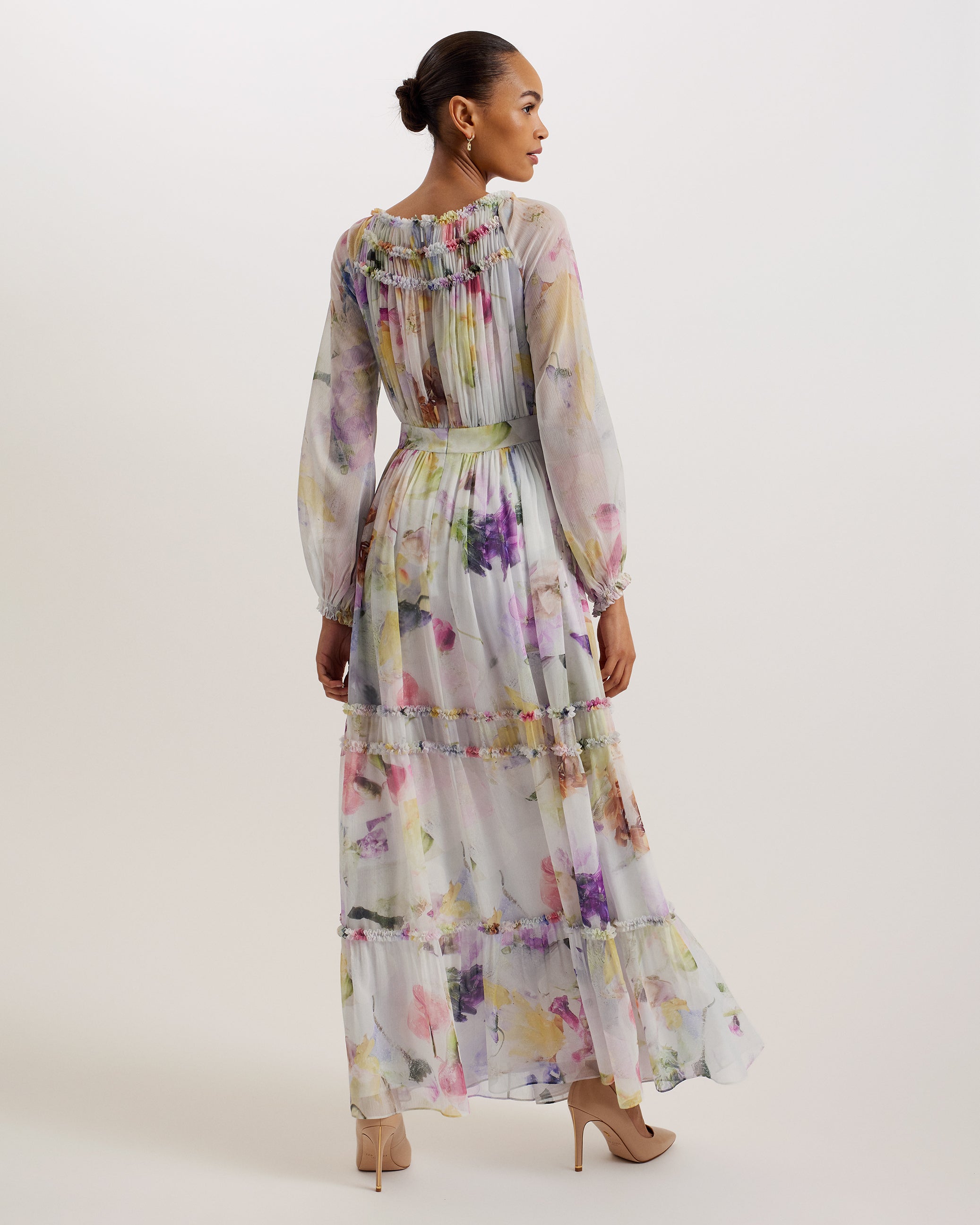 Bellas Long Sleeve Ruffle Detail Maxi Dress White