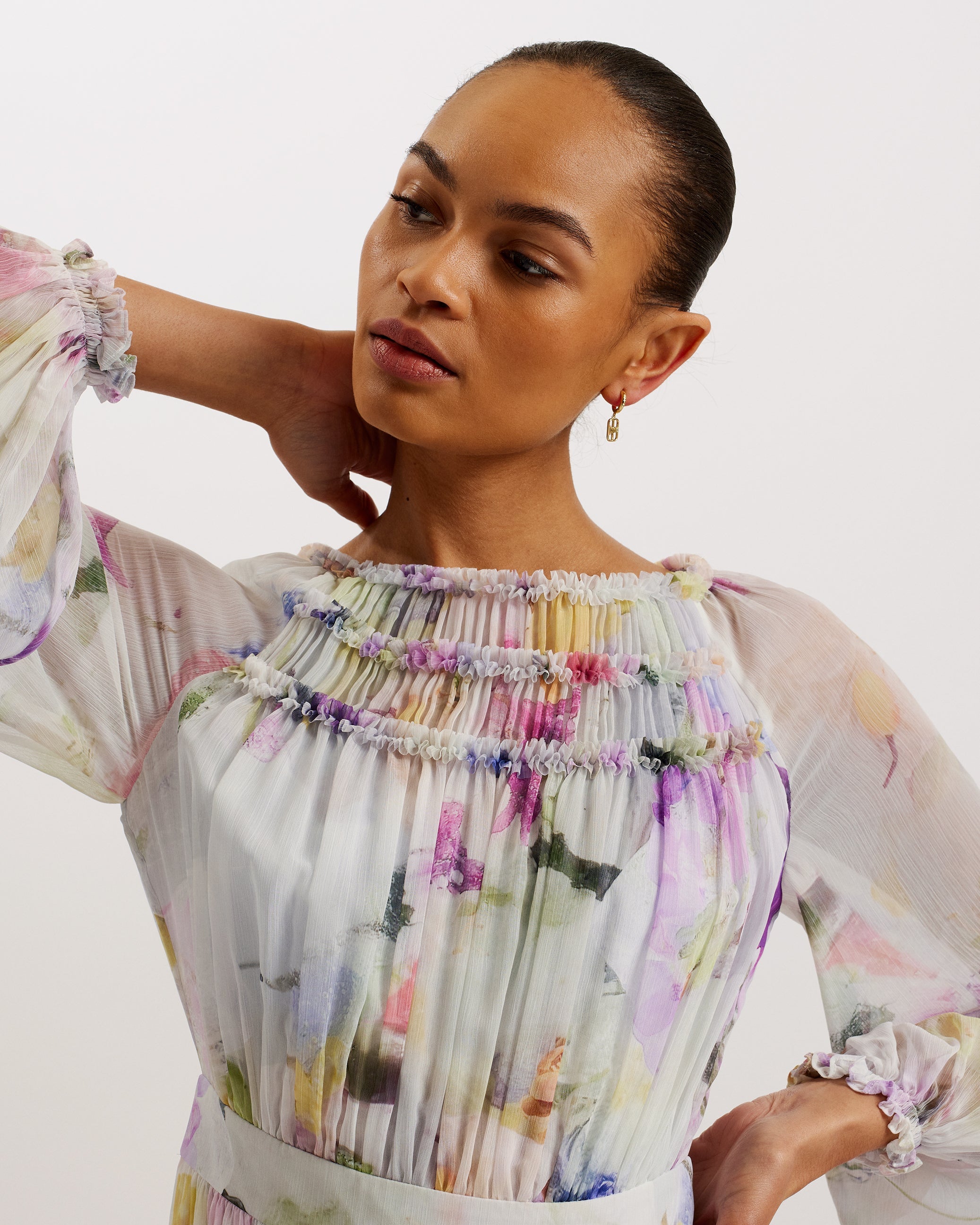 Bellas Long Sleeve Ruffle Detail Maxi Dress White