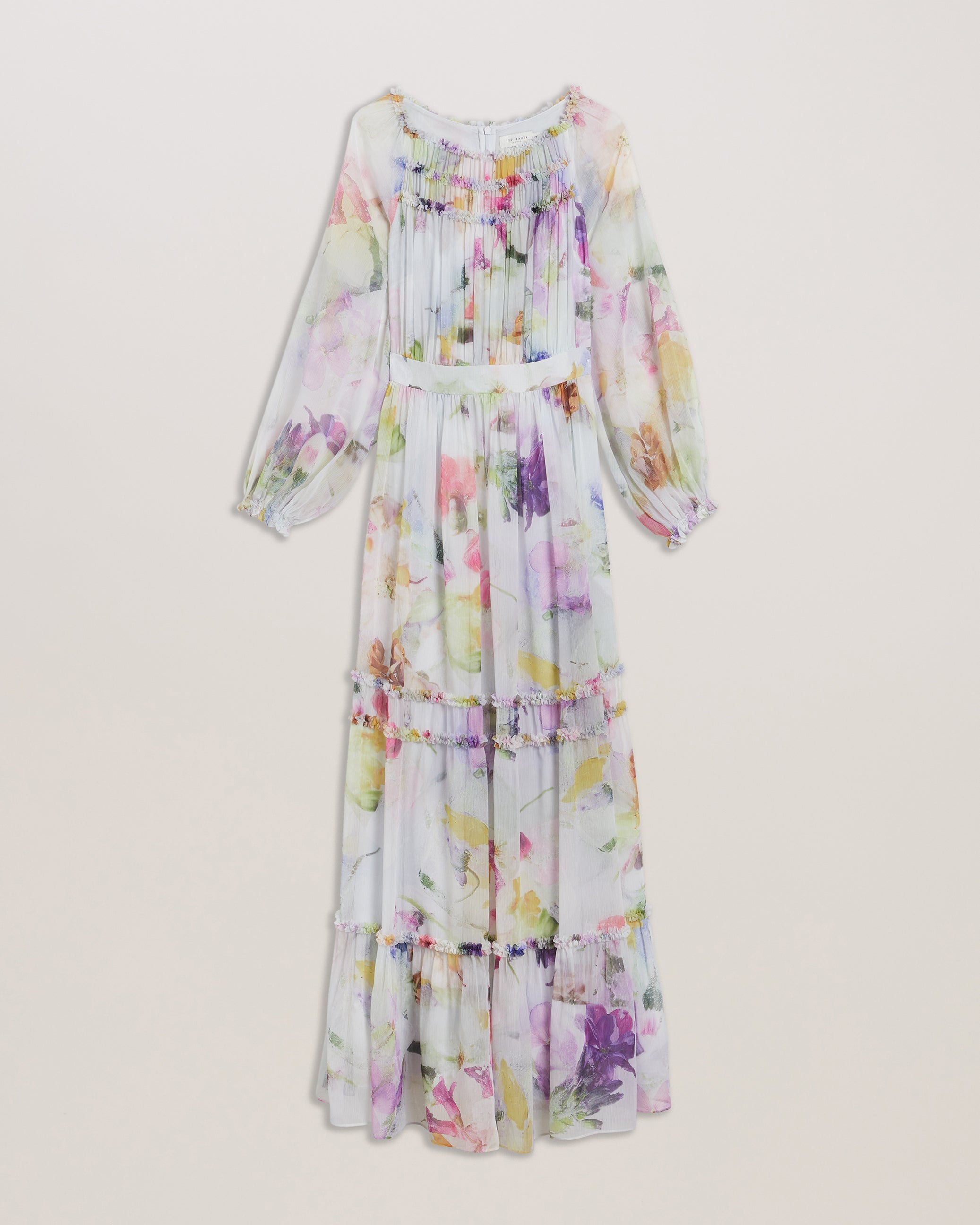Bellas Long Sleeve Ruffle Detail Maxi Dress White