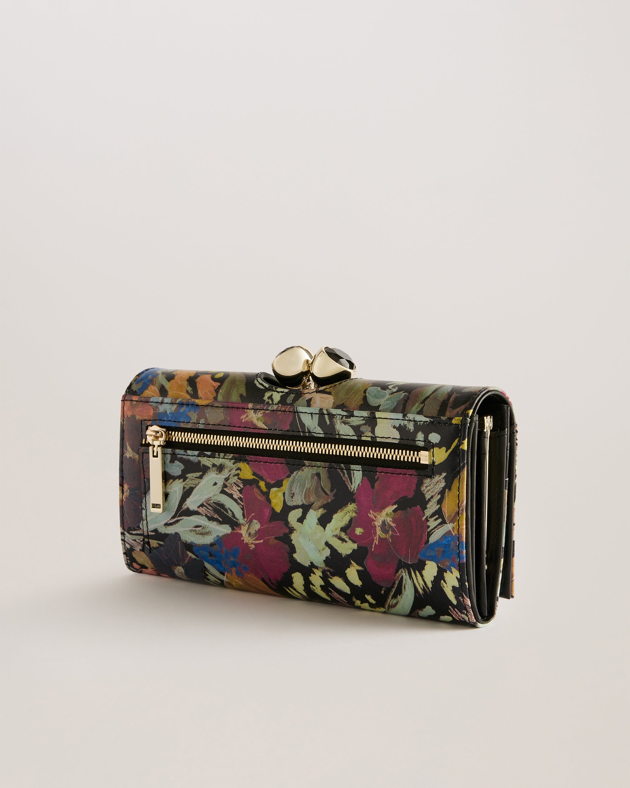 Meadela Floral Print Crystal Bobble Purse Black