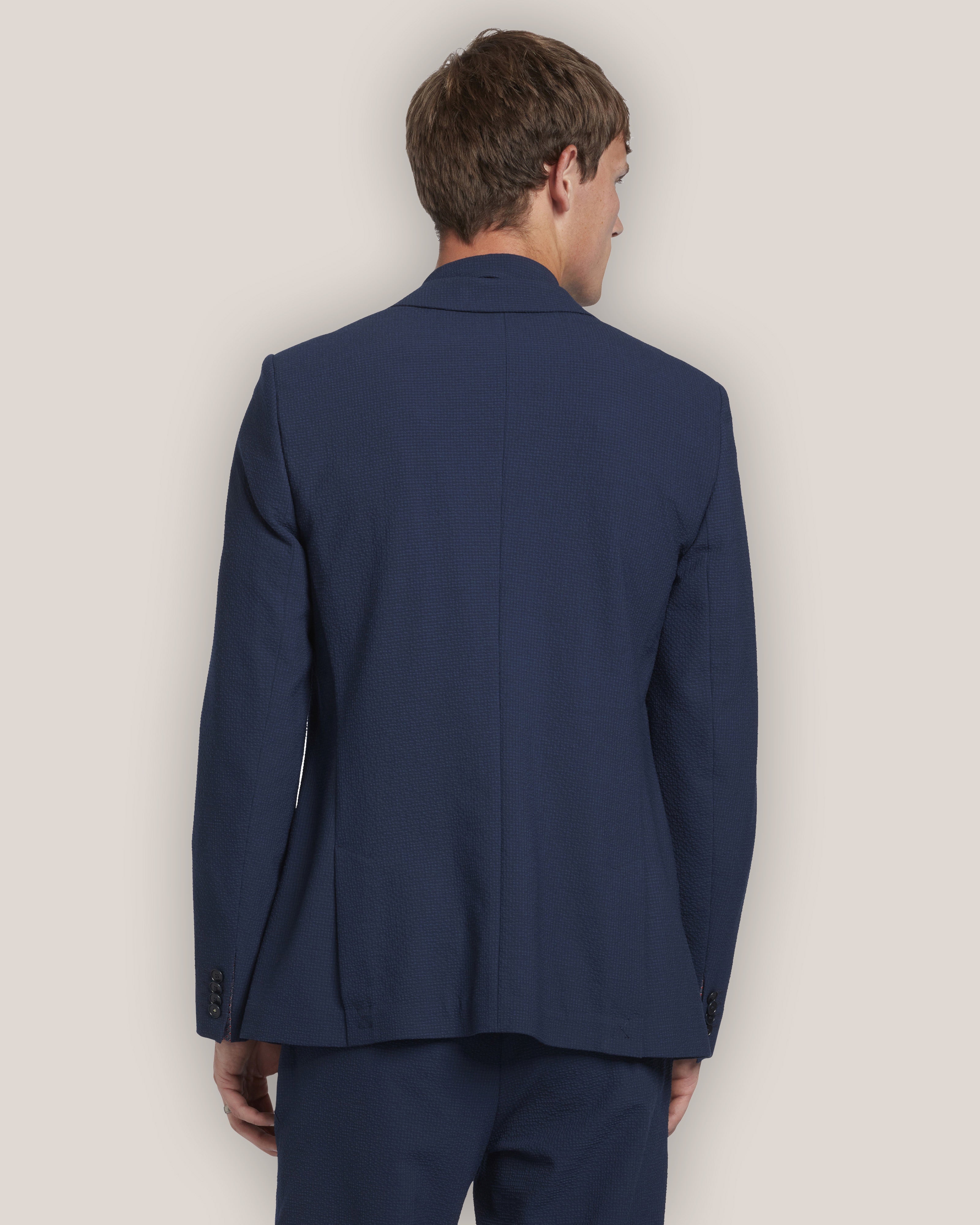 Restonn Seersucker Blazer Single Breasted Navy
