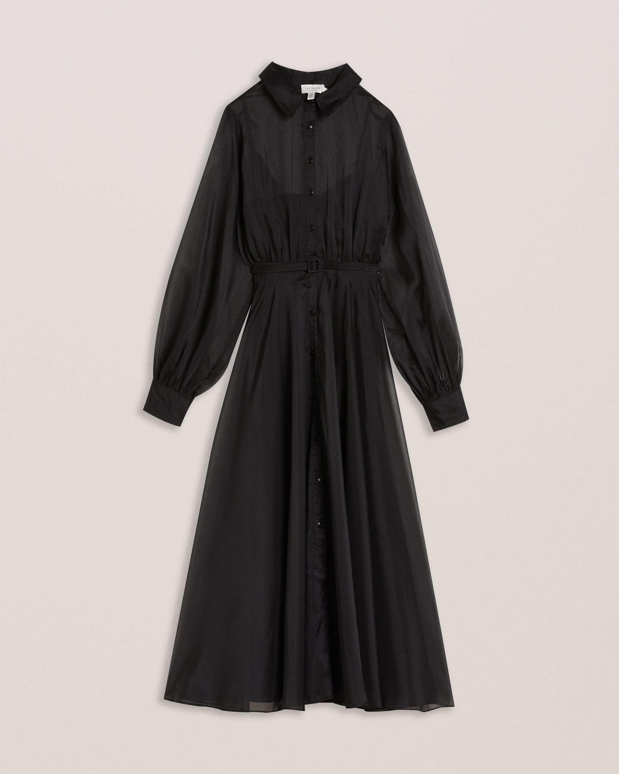 Gibara Sheer Organza Shirt Maxi Dress Black