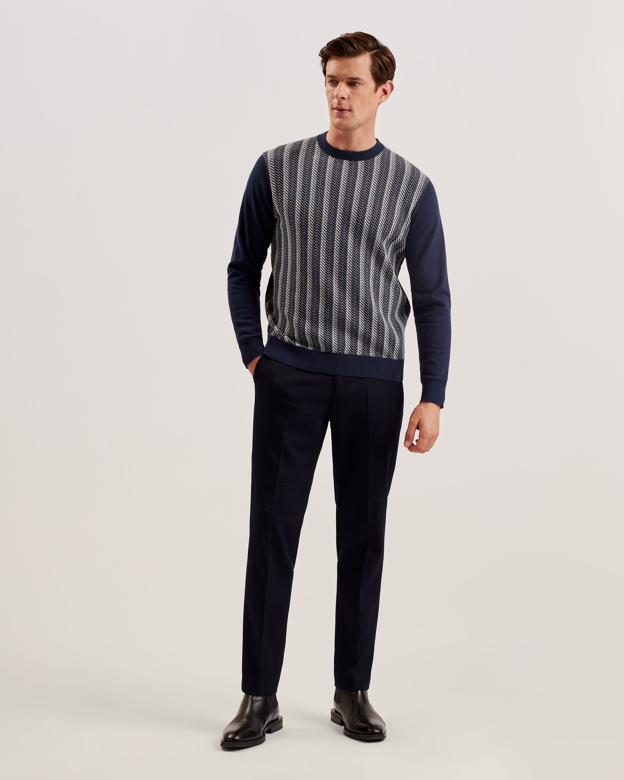 Enwich Ls Regular Jacquard Crew Neck Navy