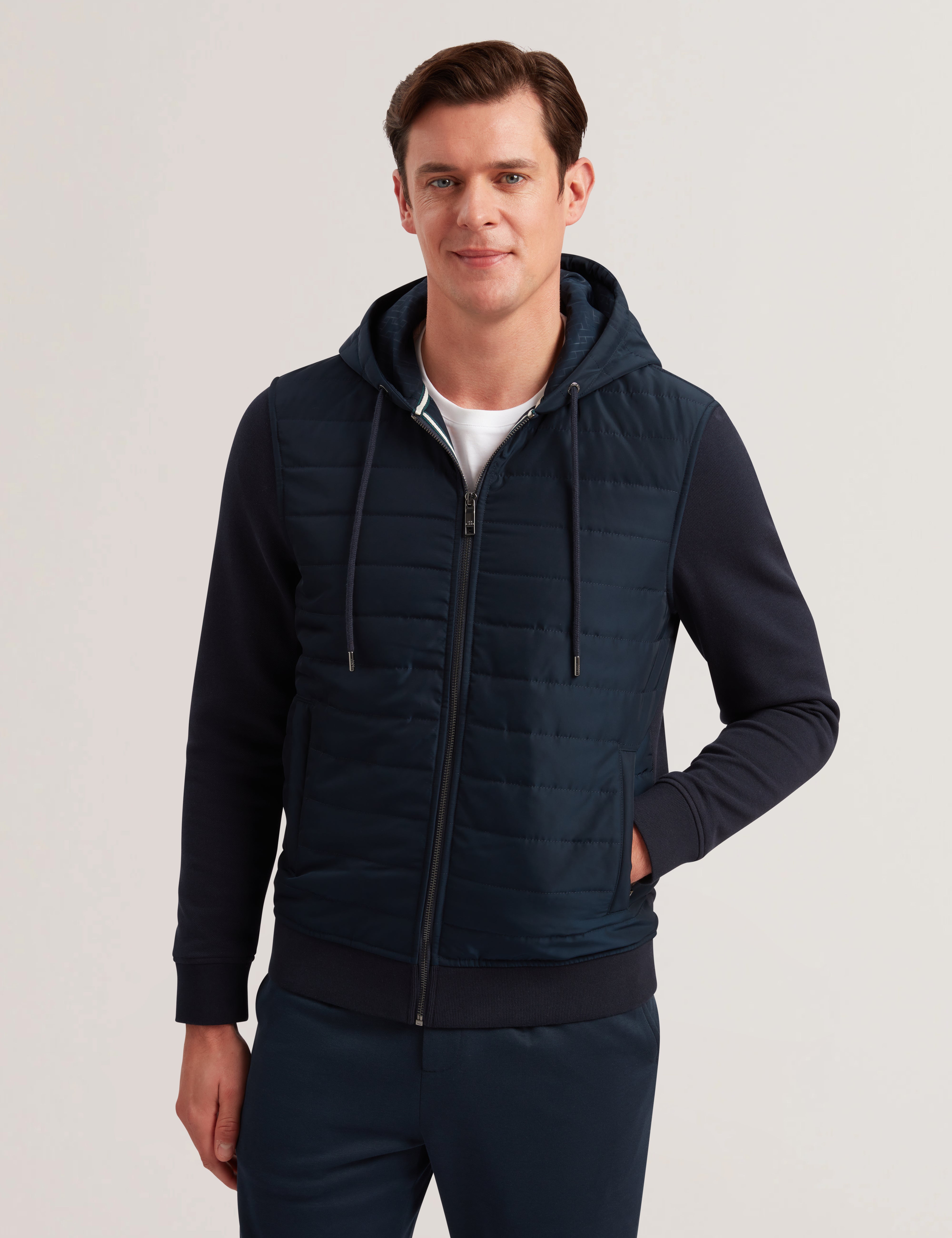 Adburys Regular Quilted Zip Hoodie Navy