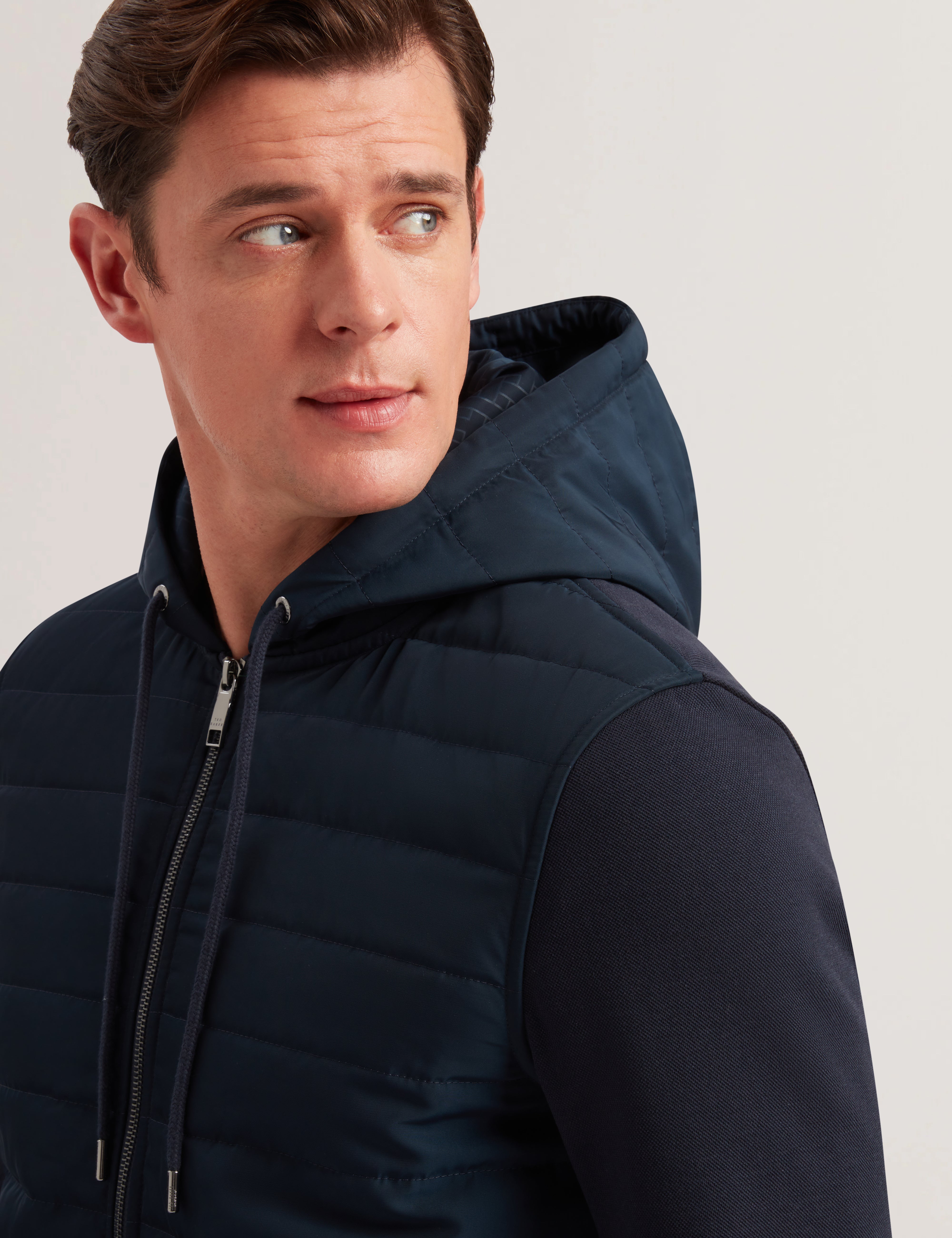 Adburys Regular Quilted Zip Hoodie Navy
