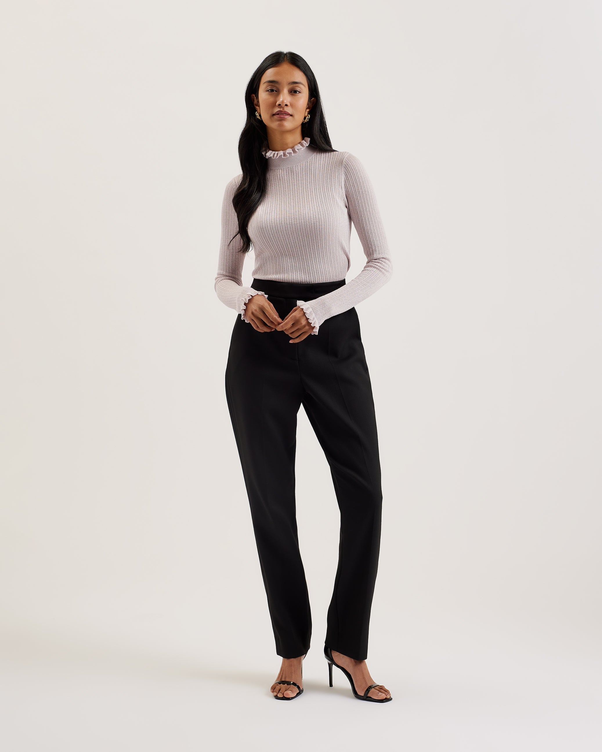 Raineee Metallic Ribbed Funnel Neck Jumper Lt-Purple