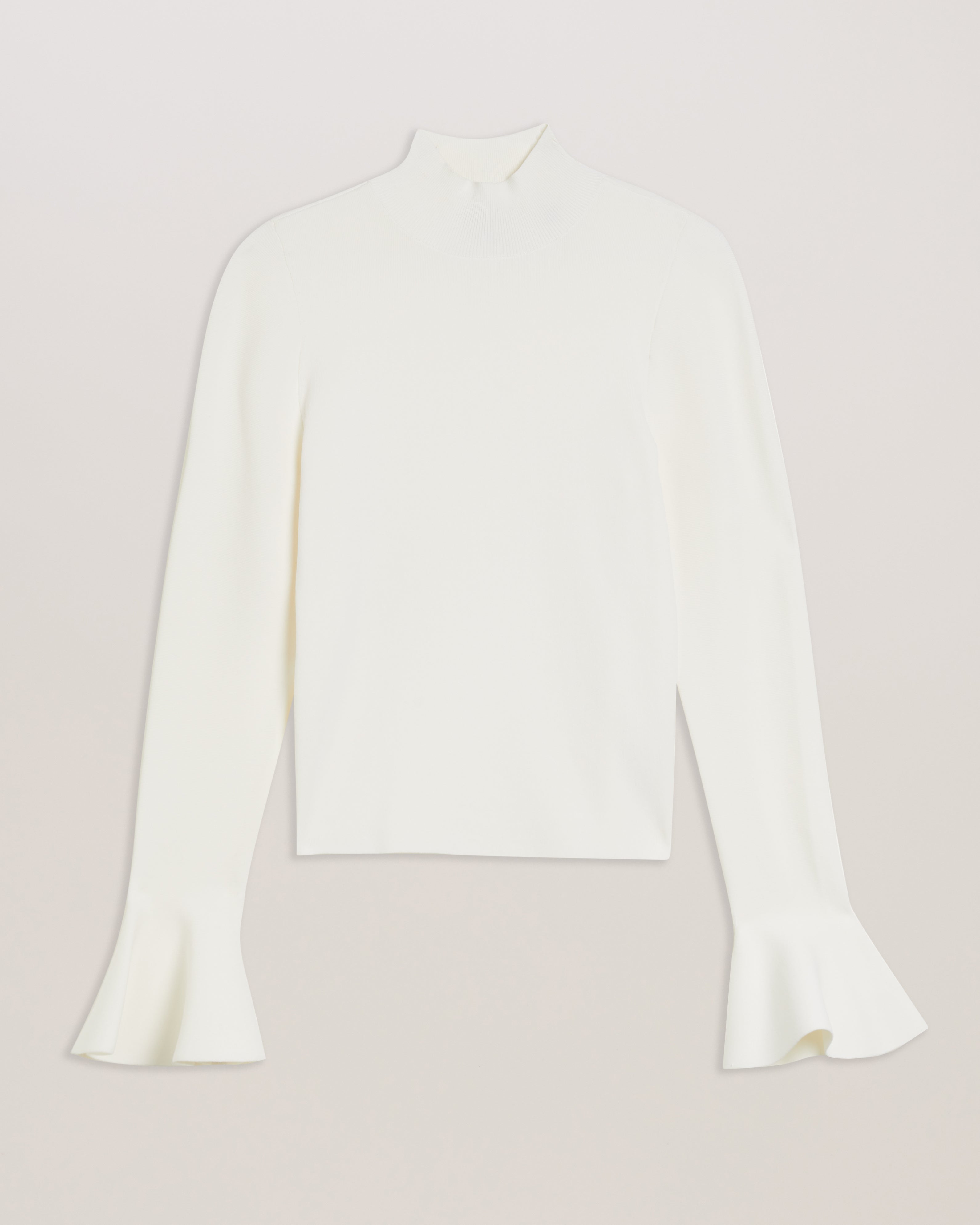 Laynha High Neck Knitted Frill Sleeve Top Ivory