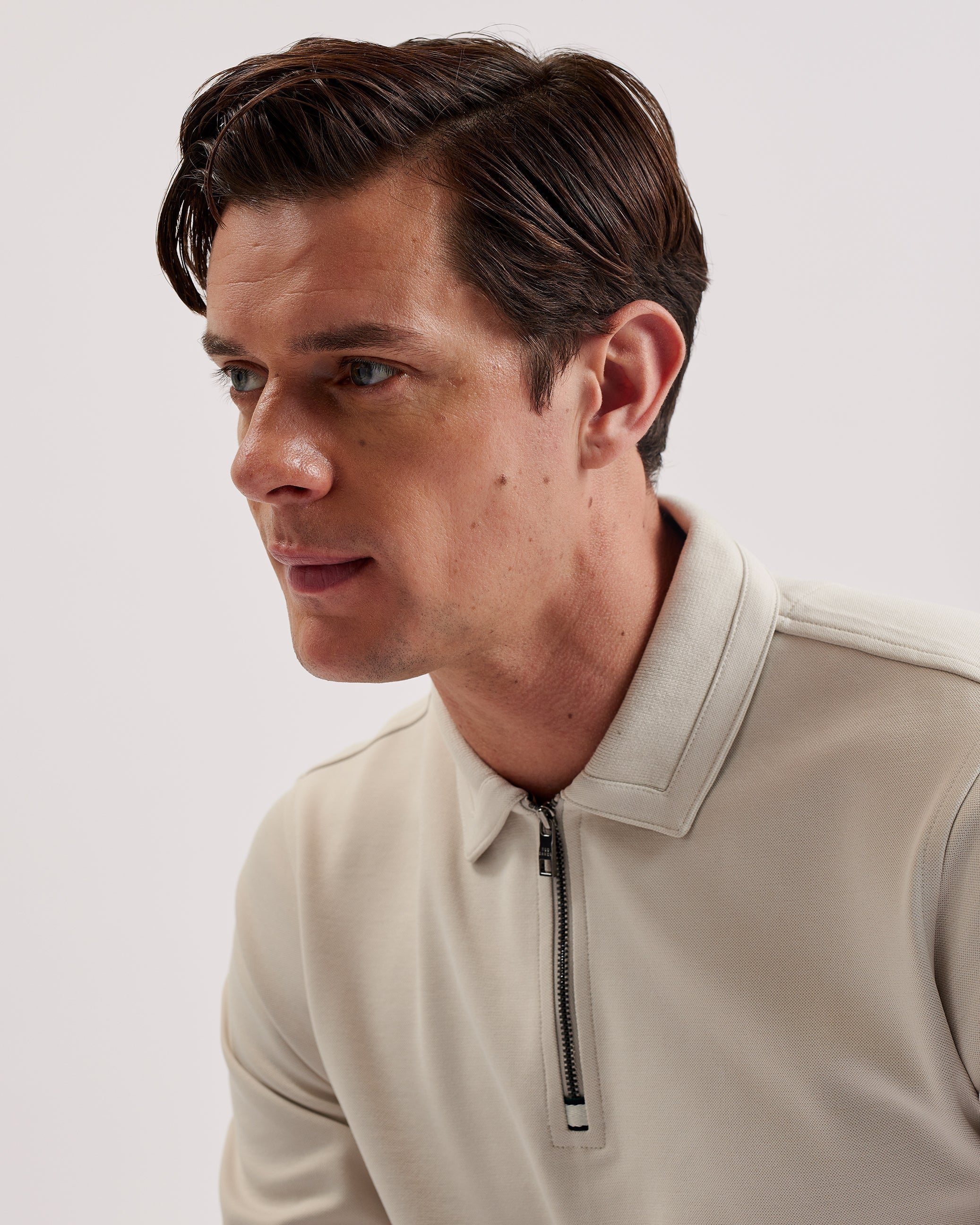 Ingmar Ls Regular Fit Half-Zip Polo Beige