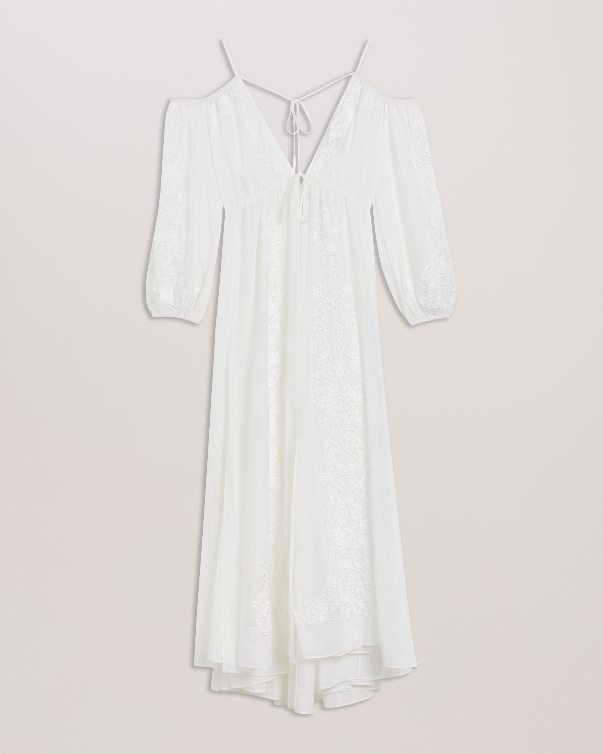 Daeseey Embroidered Cold Shoulder Maxi Cover Up Ivory