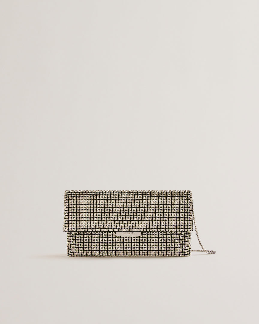 Kristn Crystal Long Fold Over Crossbody Silver