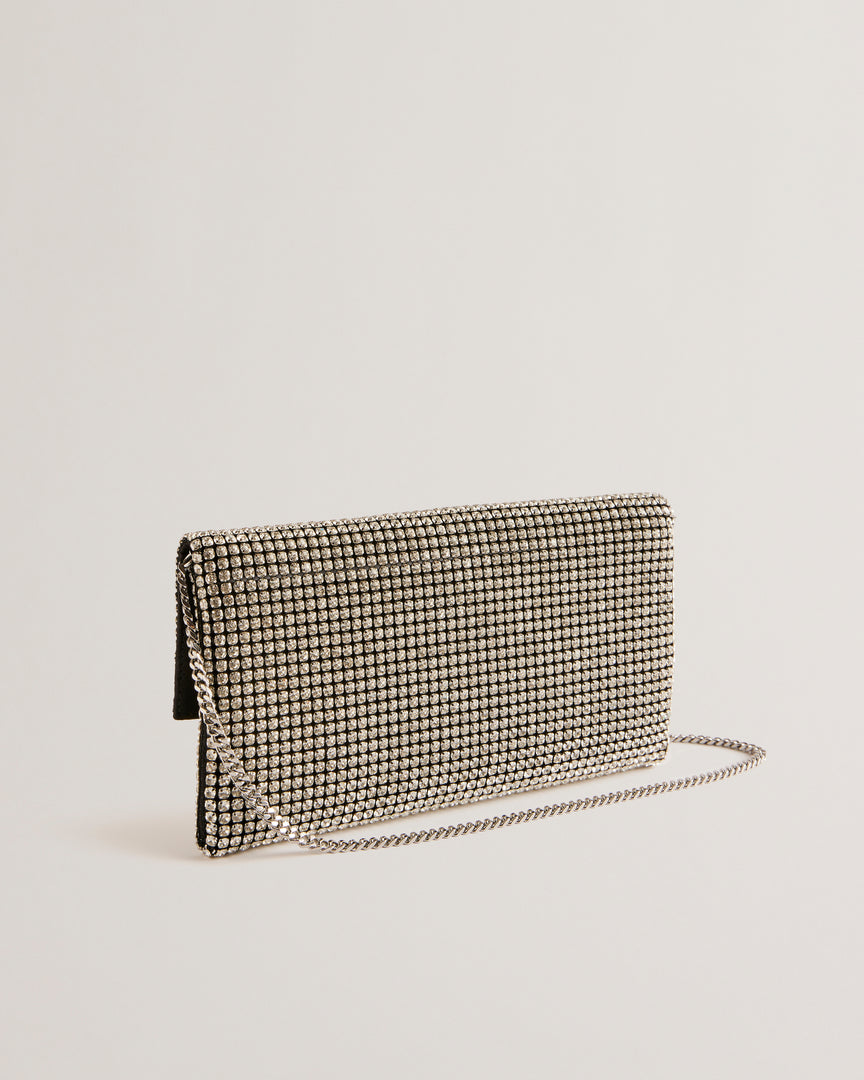 Kristn Crystal Long Fold Over Crossbody Silver