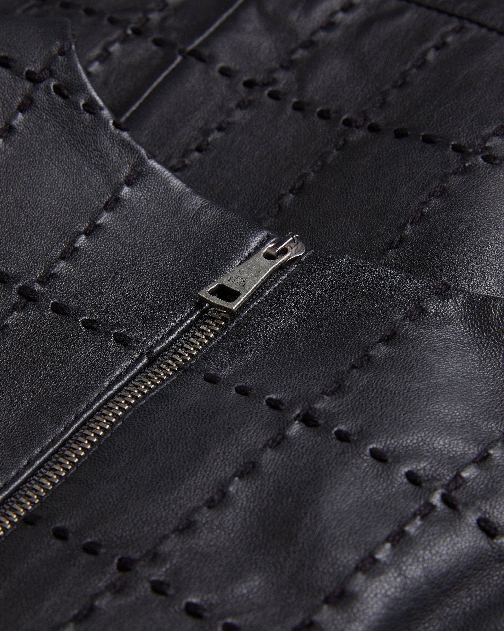 Mitsud Checked Stitch Leather Mini Dress Black