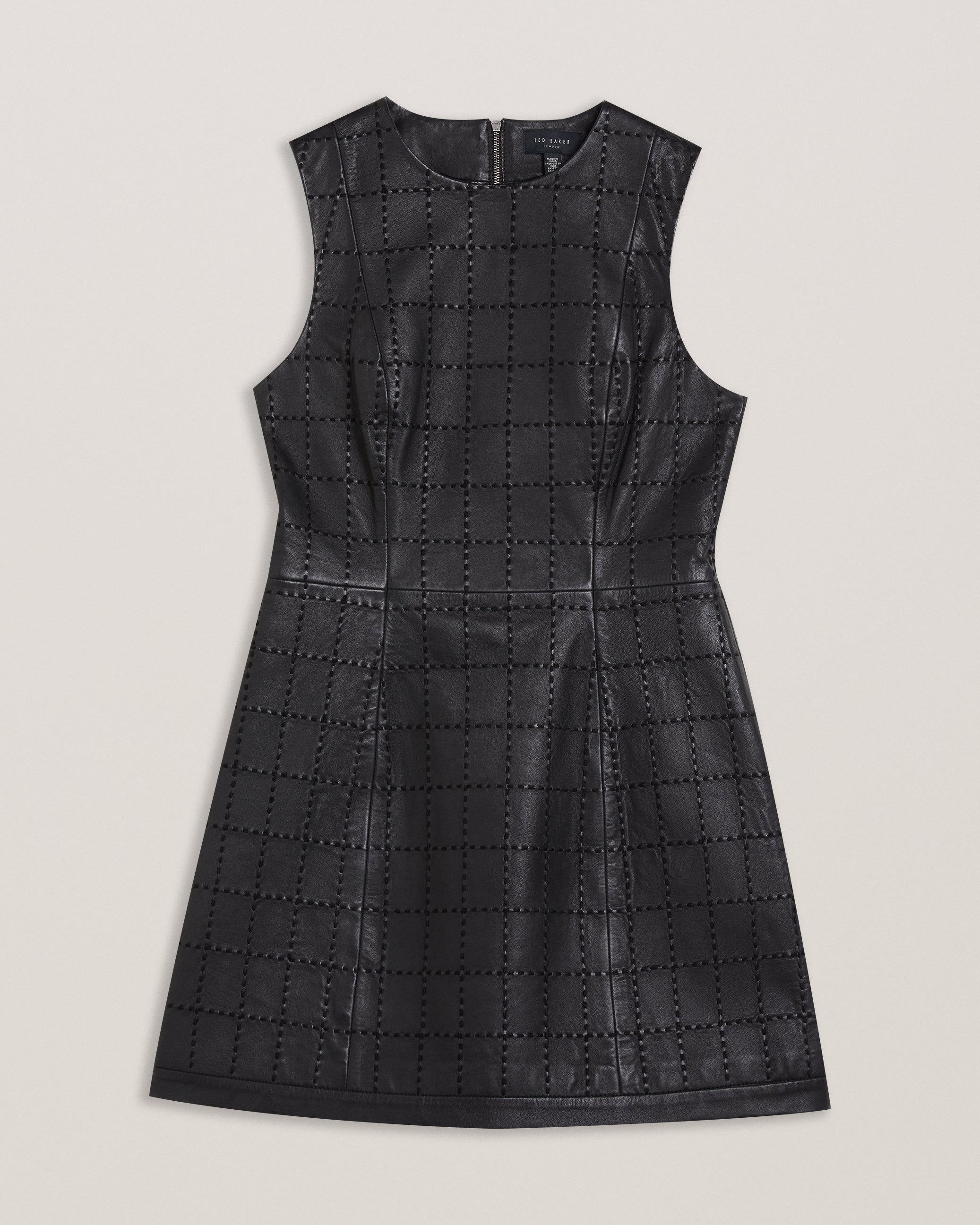 Mitsud Checked Stitch Leather Mini Dress Black